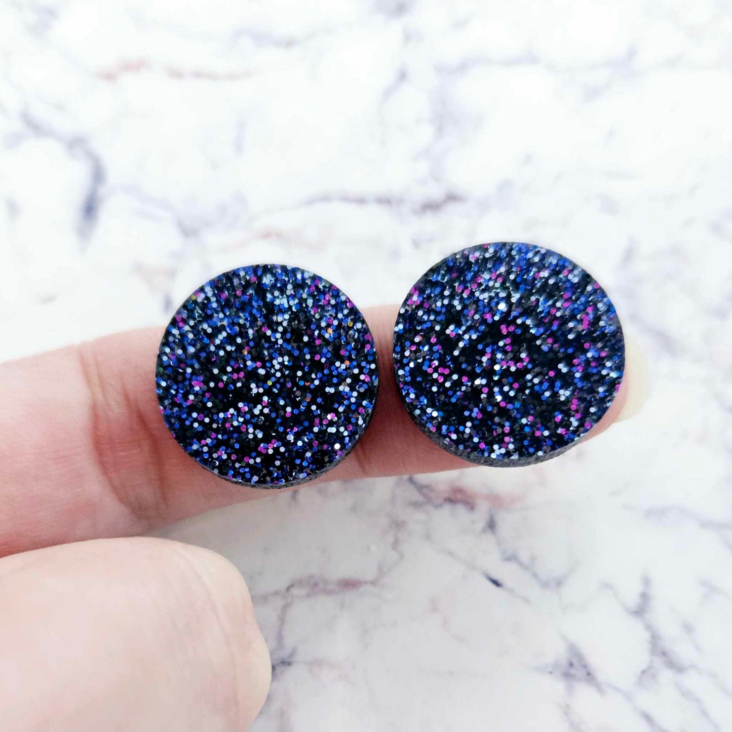 20mm HOLOGRAPHIC BLUE GLITTER Acrylic CIRCLES