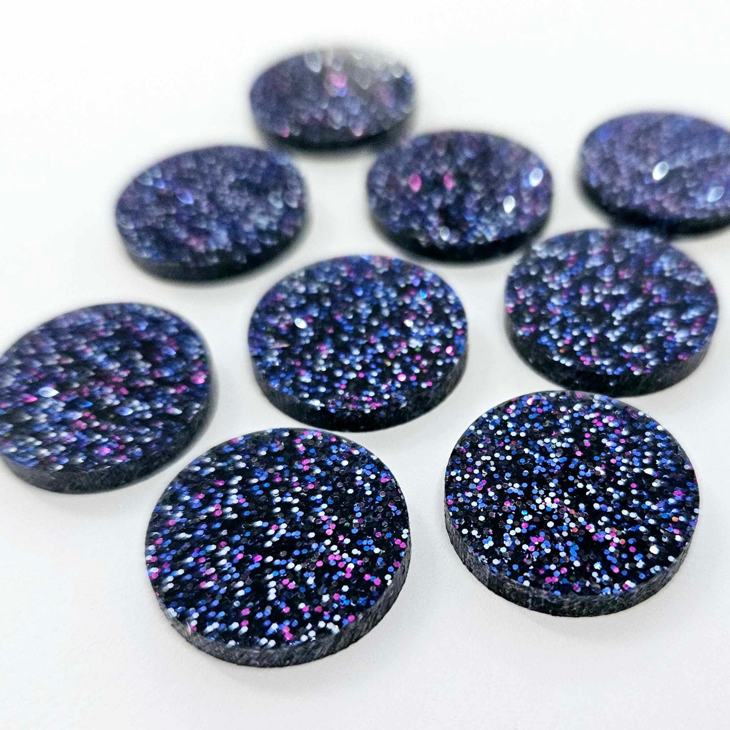 20mm HOLOGRAPHIC BLUE GLITTER Acrylic CIRCLES