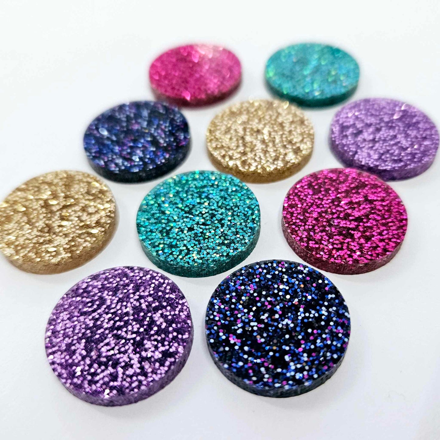 20mm FINE GLITTER Acrylic CIRCLES MIXED PACK