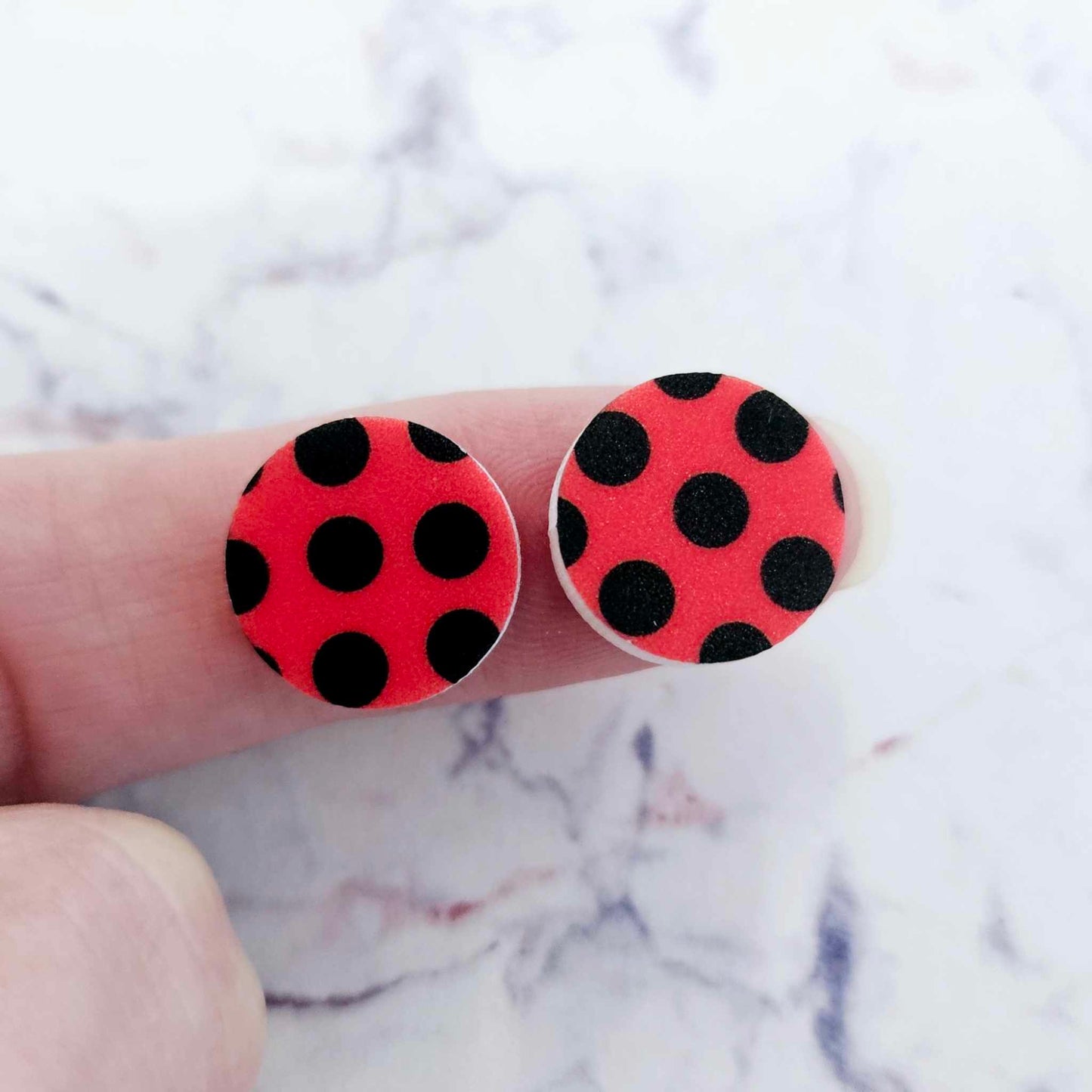 14mm RED & BLACK POLKA DOT Acrylic Toppers/Studs