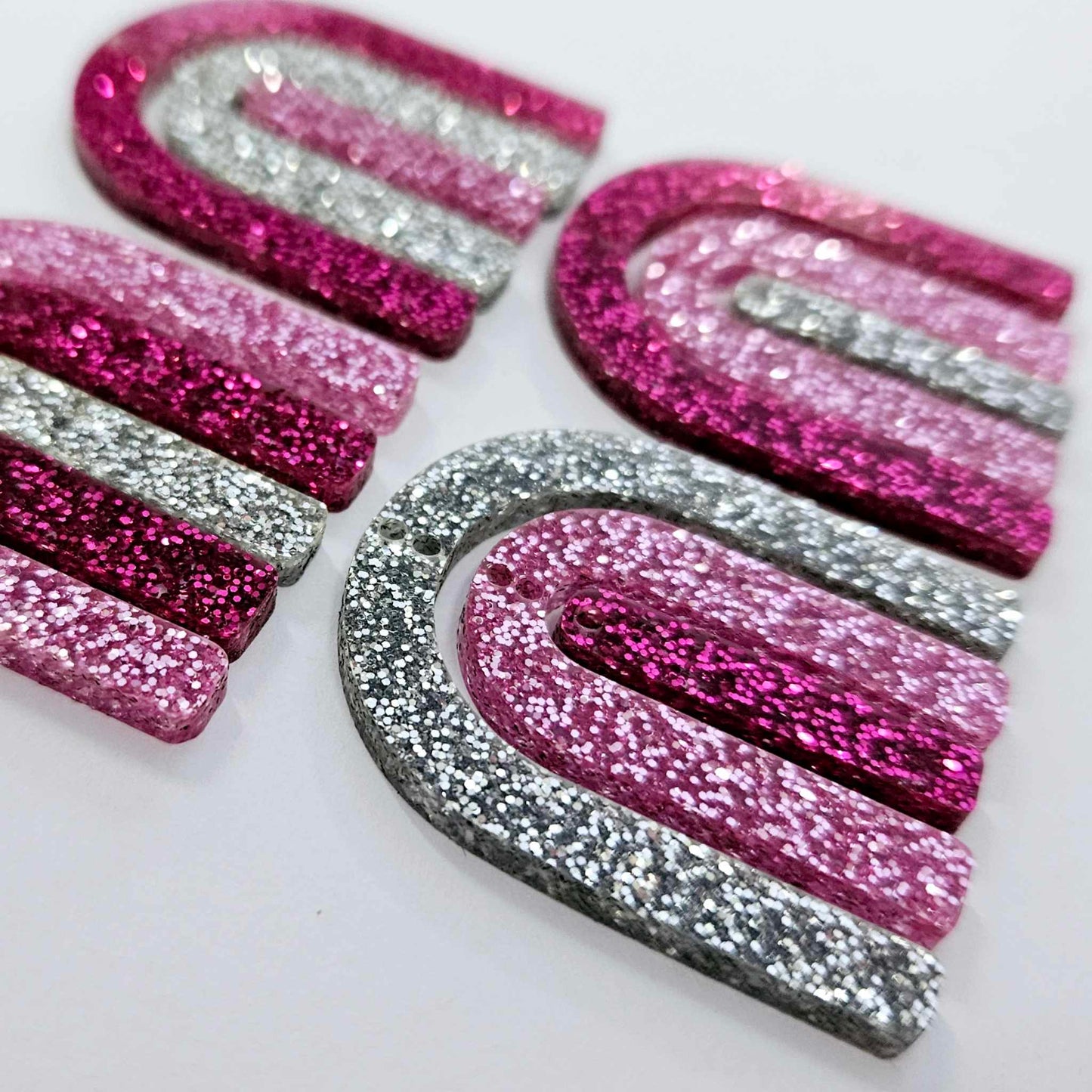 40mm PINK/SILVER GLITTER Acrylic RAINBOW MIXED PACK.