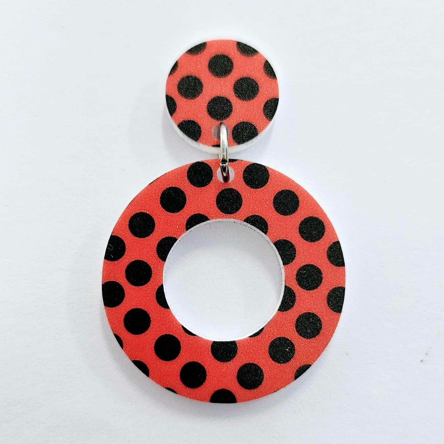 33mm RED & BLACK POLKA DOT Acrylic MINI HOOPS, with toppers