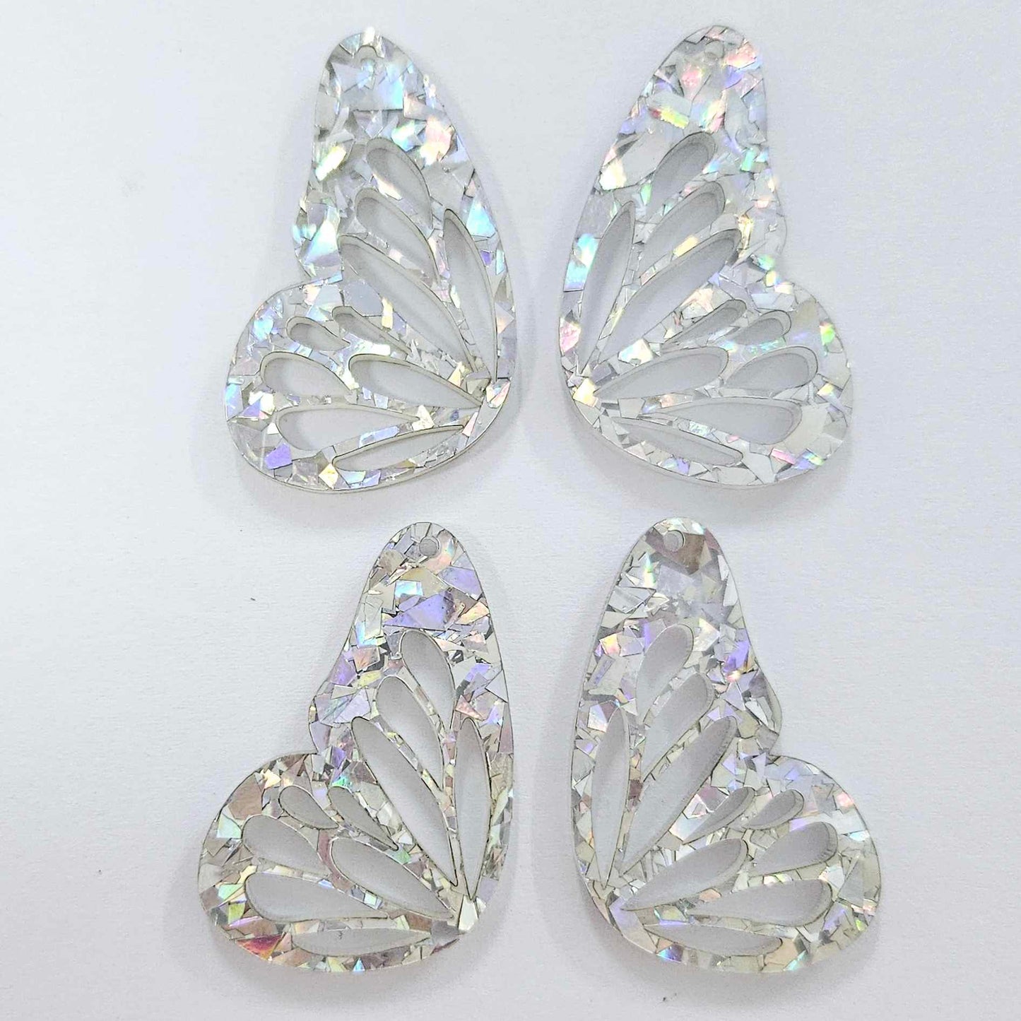 40mm HOLOGRAPHIC SILVER GLITTER Acrylic BUTTERFLY WINGS