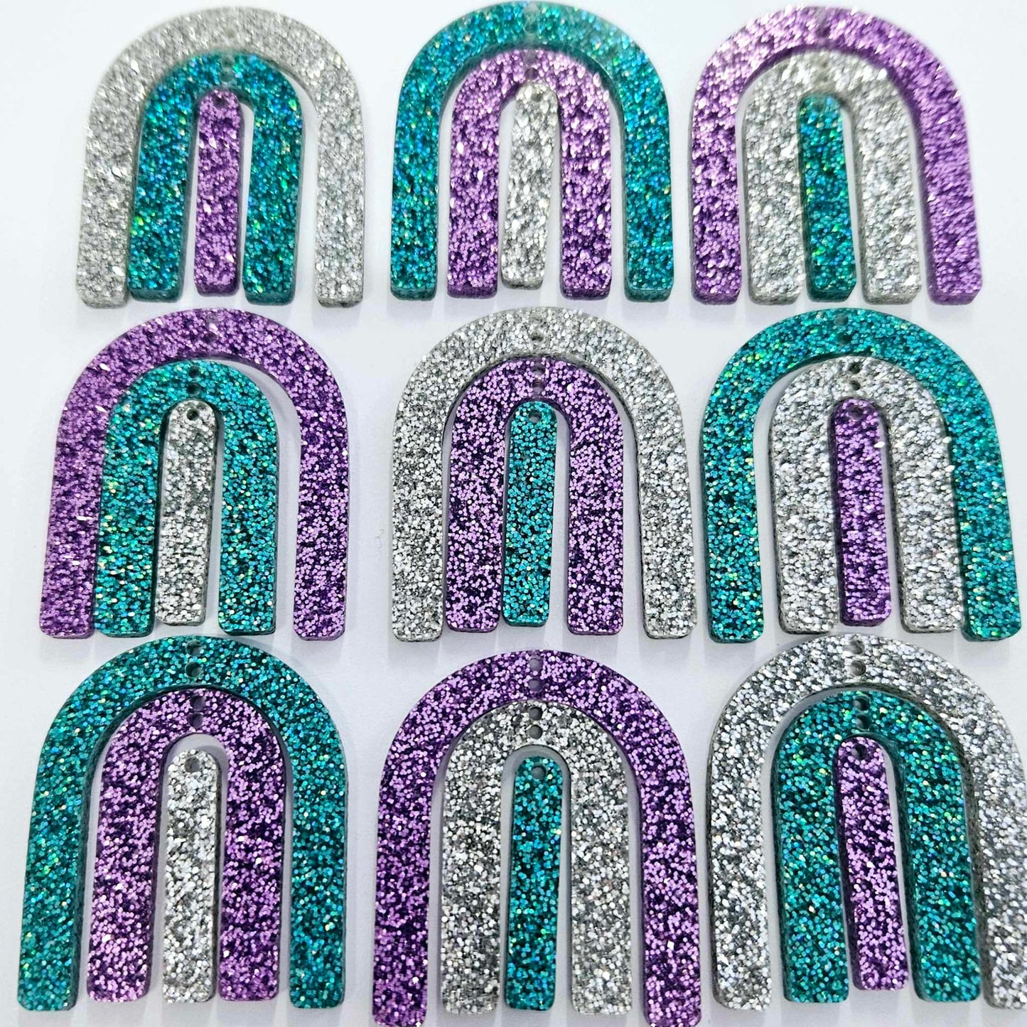 40mm PURPLE/TEAL/SILVER GLITTER Acrylic RAINBOW MIXED PACK