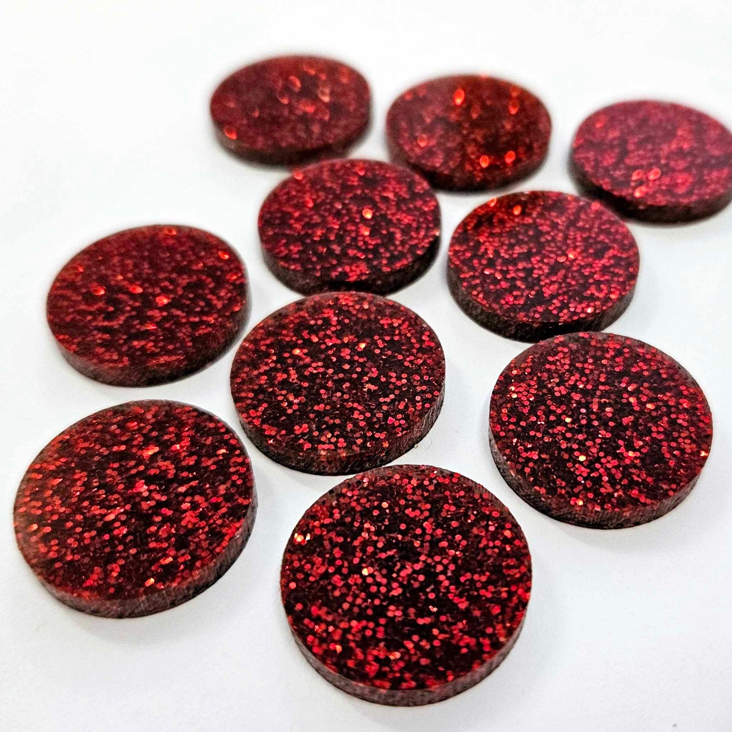 20mm Laser Cut RED GLITTER Acrylic CIRCLES