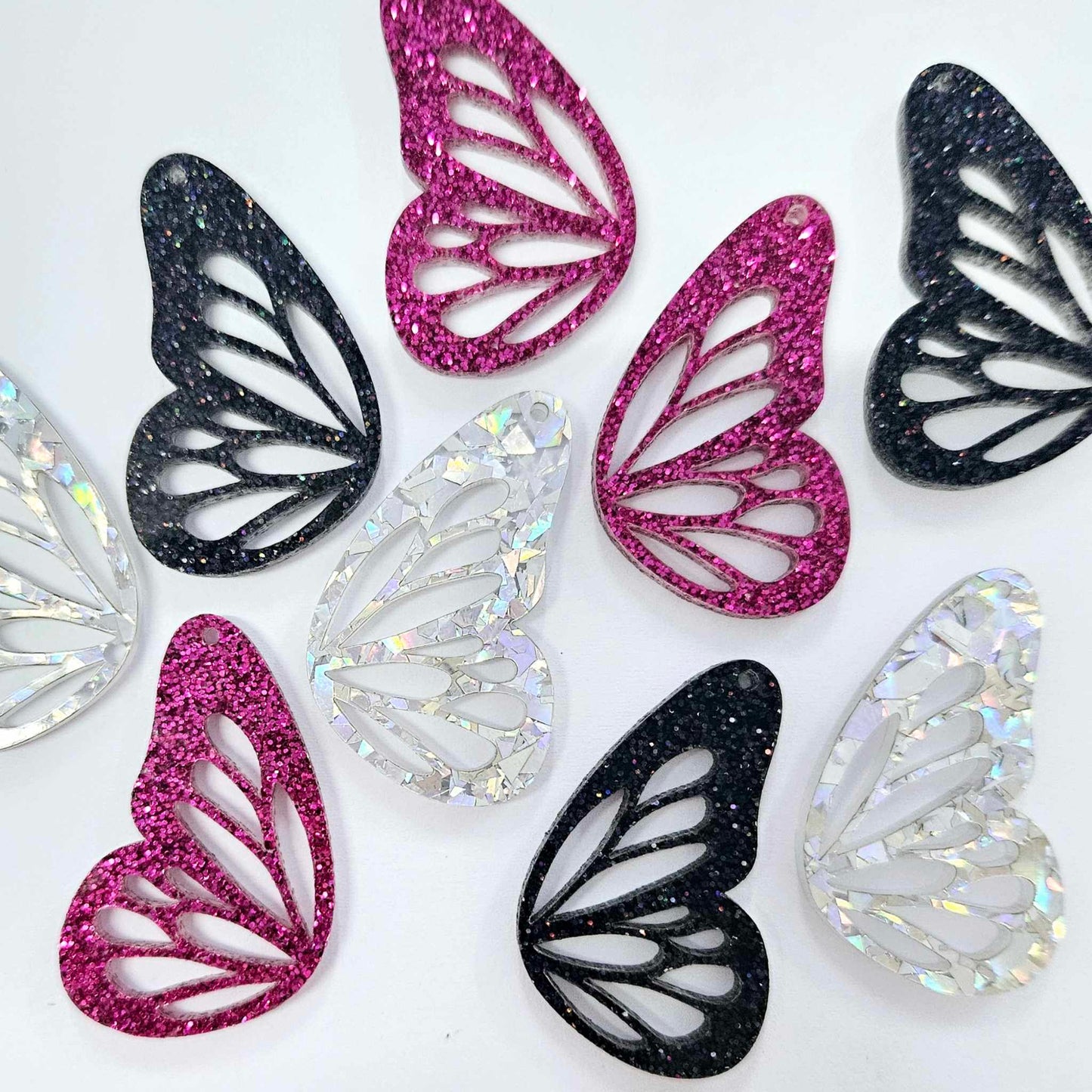 40mm GLITTER Acrylic BUTTERFLY WINGS, Mixed Pack