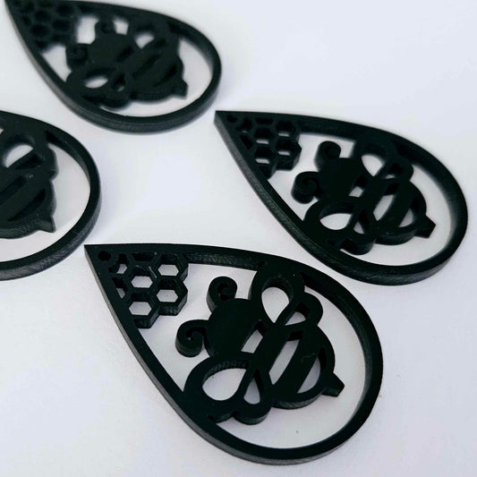 45mm GLOSSY BLACK Acrylic BEE TEARDROPS