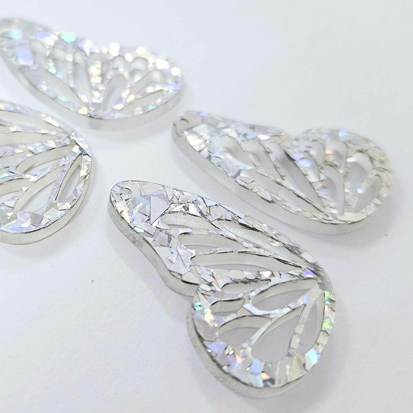 40mm HOLOGRAPHIC SILVER GLITTER Acrylic BUTTERFLY WINGS