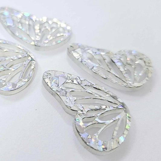 40mm HOLOGRAPHIC SILVER GLITTER Acrylic BUTTERFLY WINGS