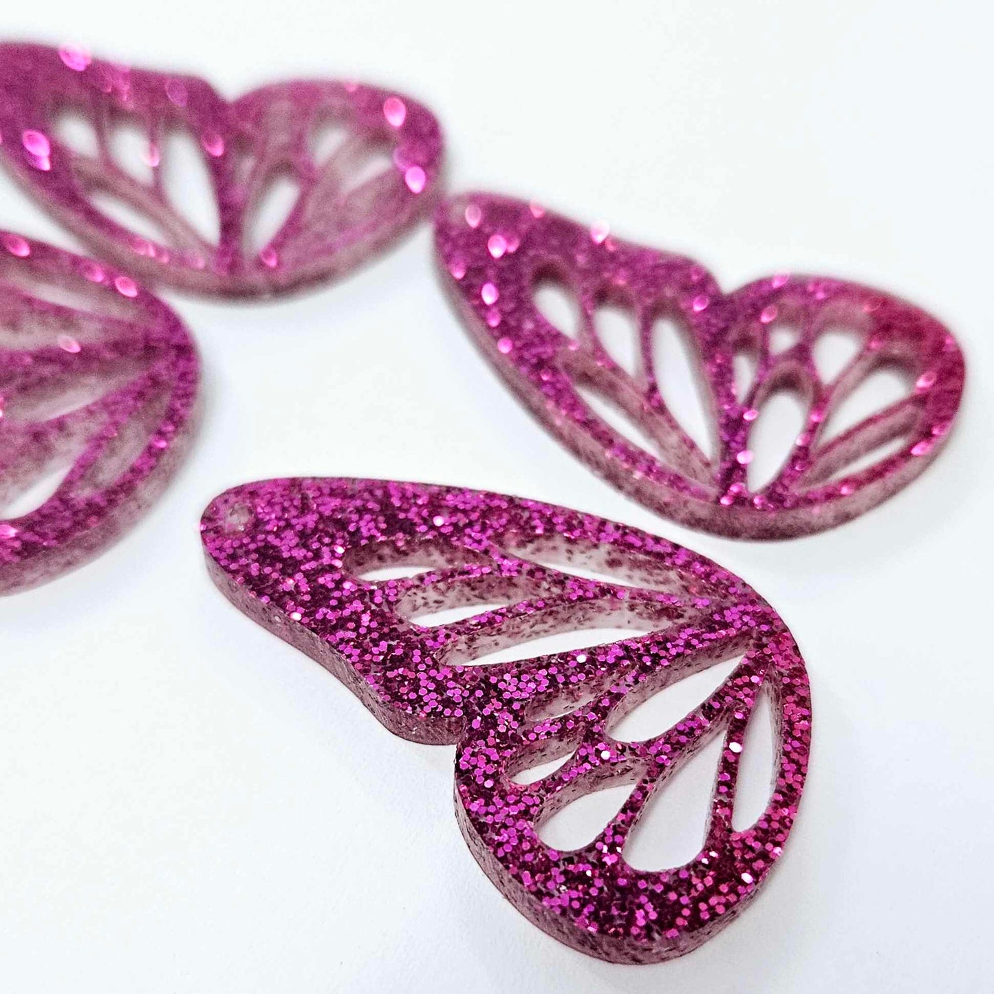 40mm HOT PINK GLITTER Acrylic BUTTERFLY WINGS