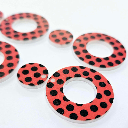 33mm RED & BLACK POLKA DOT Acrylic MINI HOOPS, with toppers