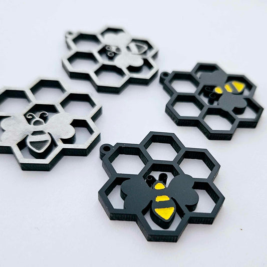 35mm GLOSSY BLACK Acrylic HONEYCOMB BEES