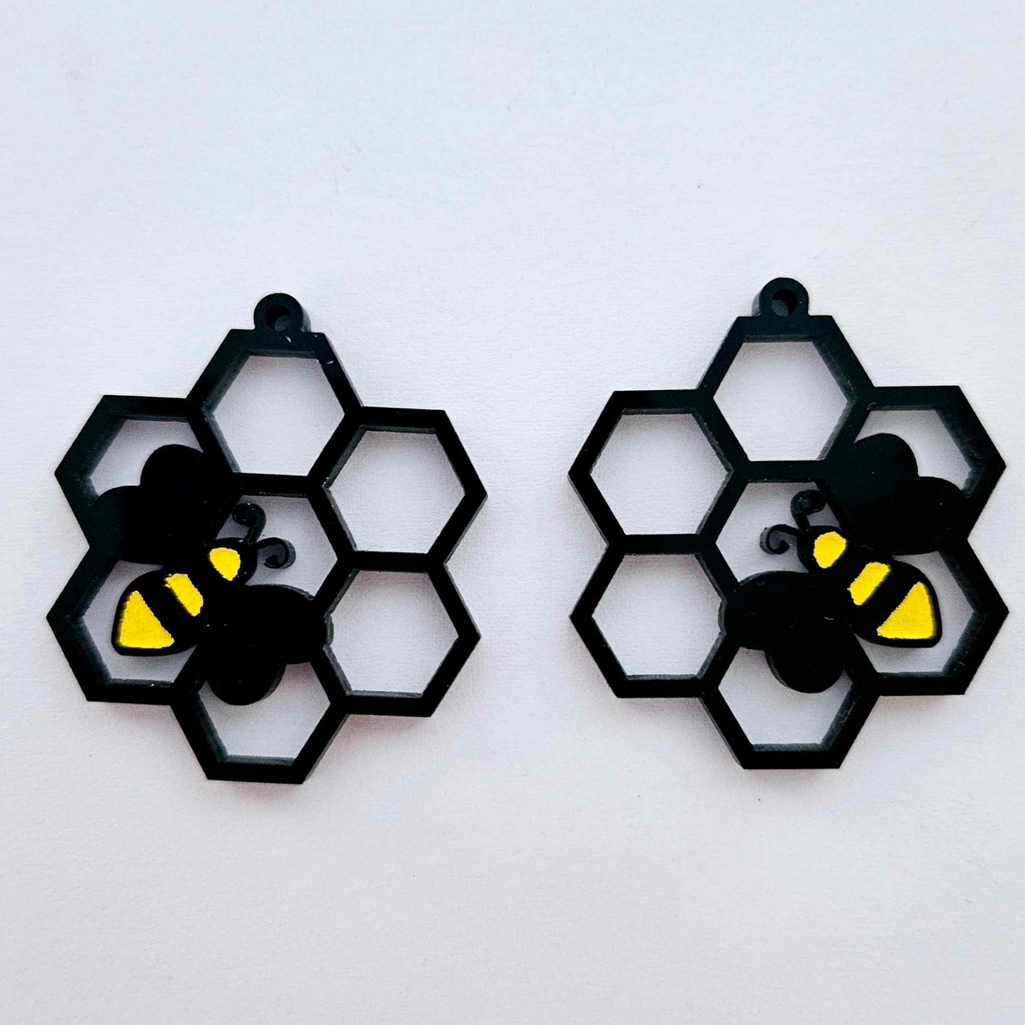 35mm GLOSSY BLACK Acrylic HONEYCOMB BEES