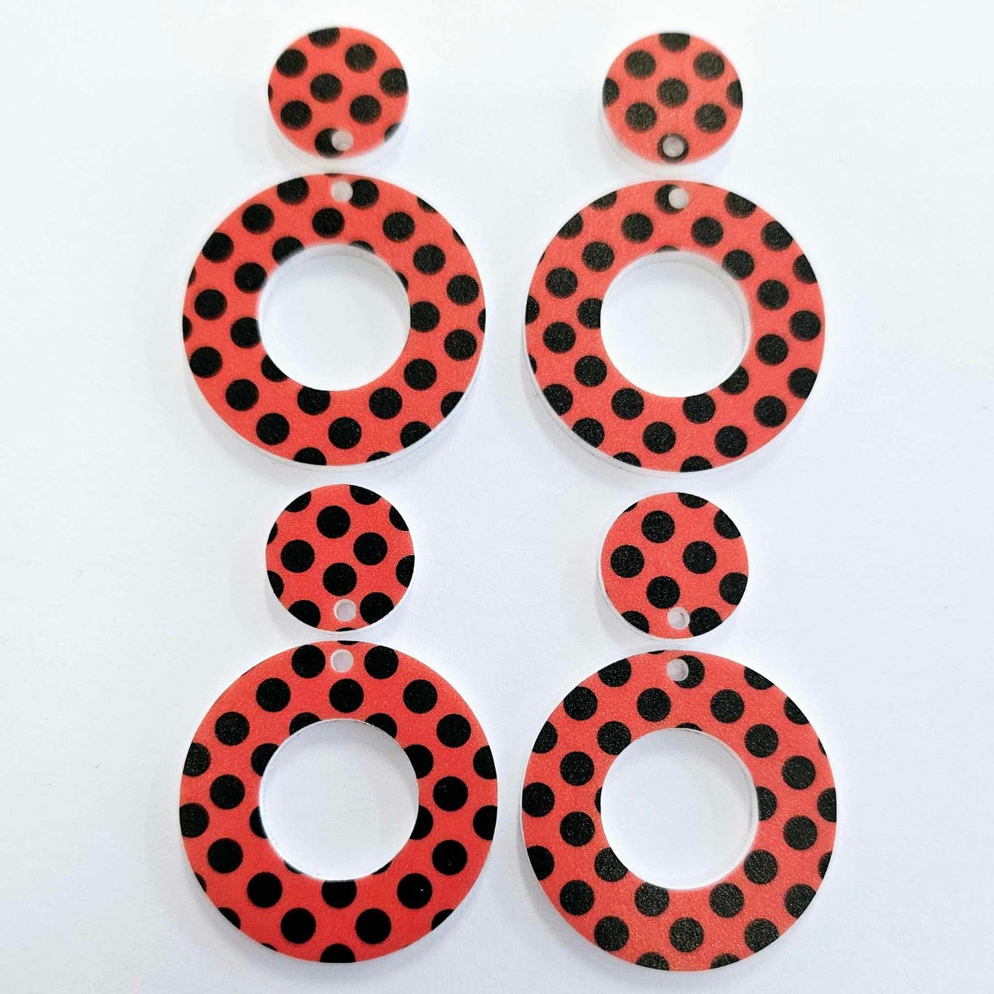 33mm RED & BLACK POLKA DOT Acrylic MINI HOOPS, with toppers