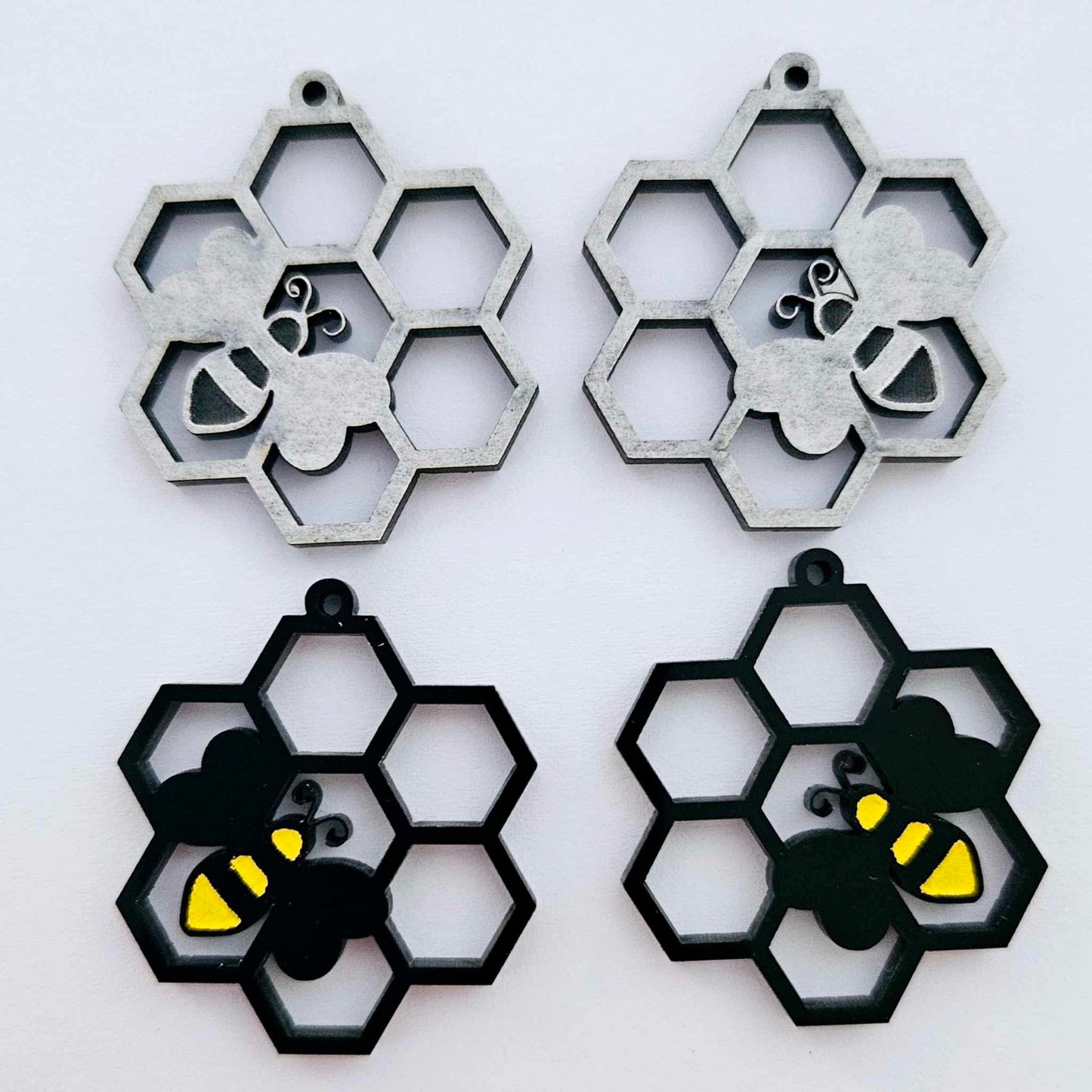 35mm GLOSSY BLACK Acrylic HONEYCOMB BEES