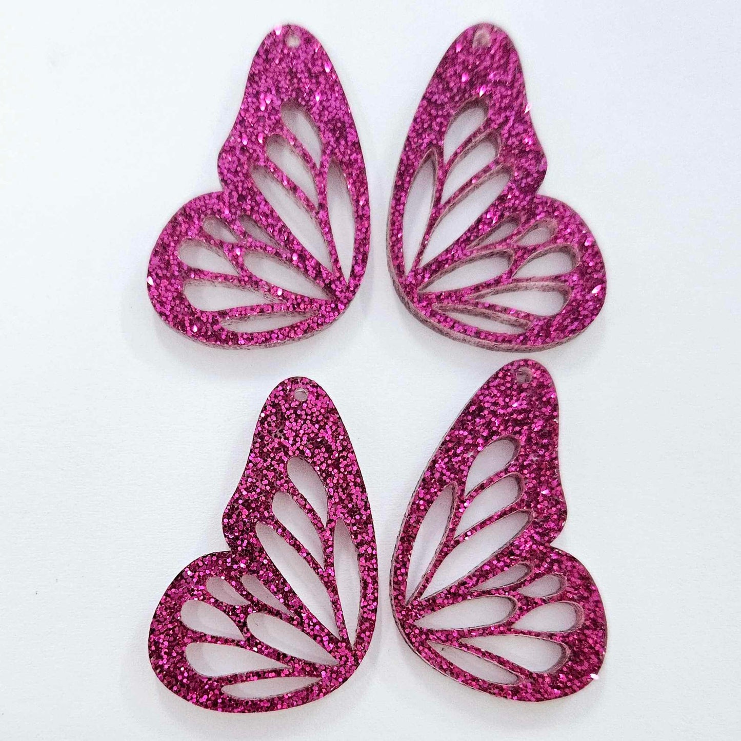 40mm HOT PINK GLITTER Acrylic BUTTERFLY WINGS