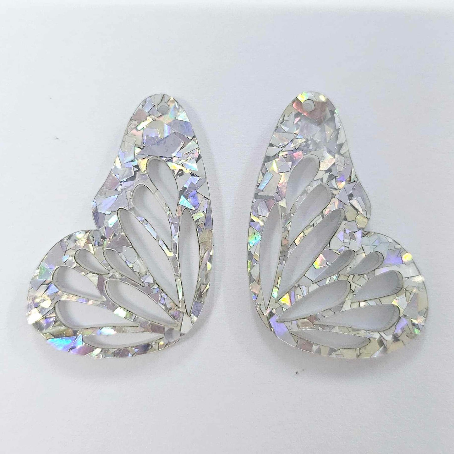 40mm HOLOGRAPHIC SILVER GLITTER Acrylic BUTTERFLY WINGS