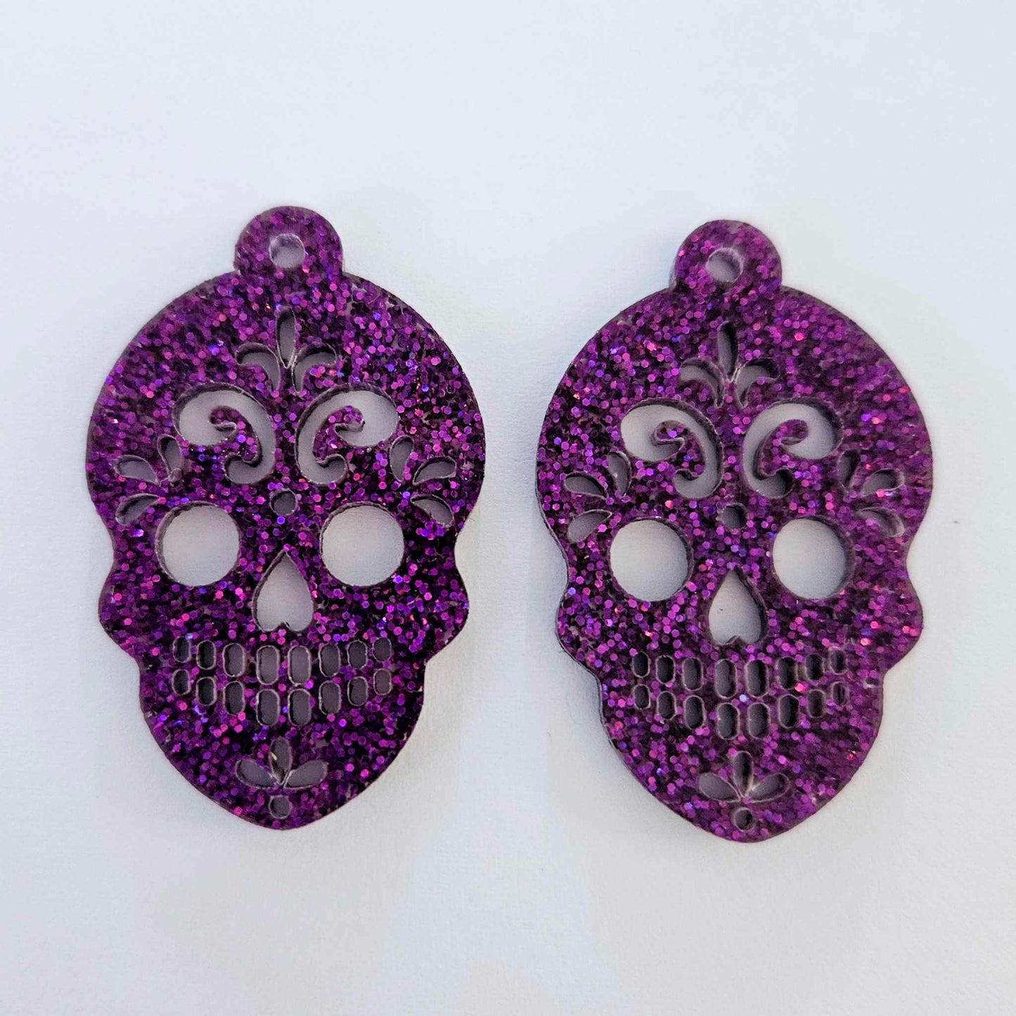 holographic purple glitter skulls Halloween diy earring supplies laser cut acrylic dangles blanks