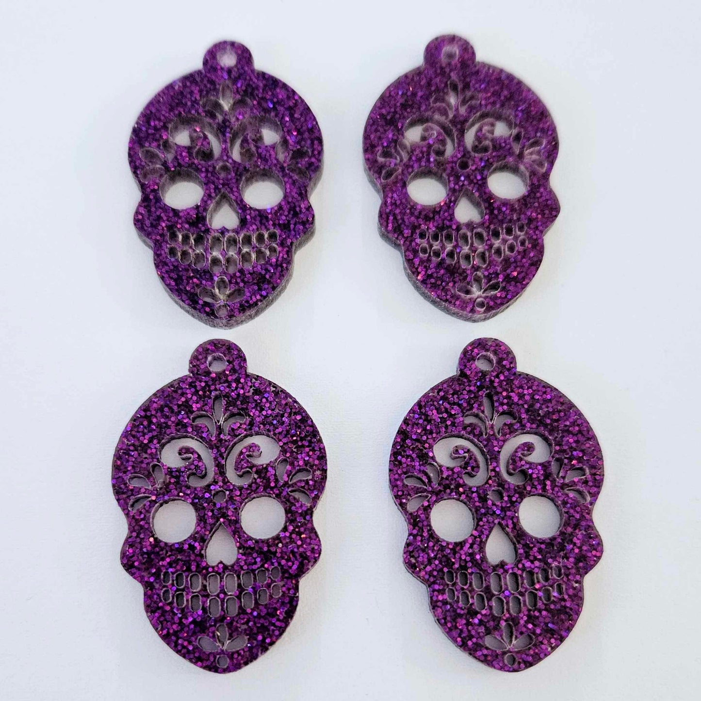 holographic purple glitter skulls Halloween diy earring supplies laser cut acrylic dangles blanks