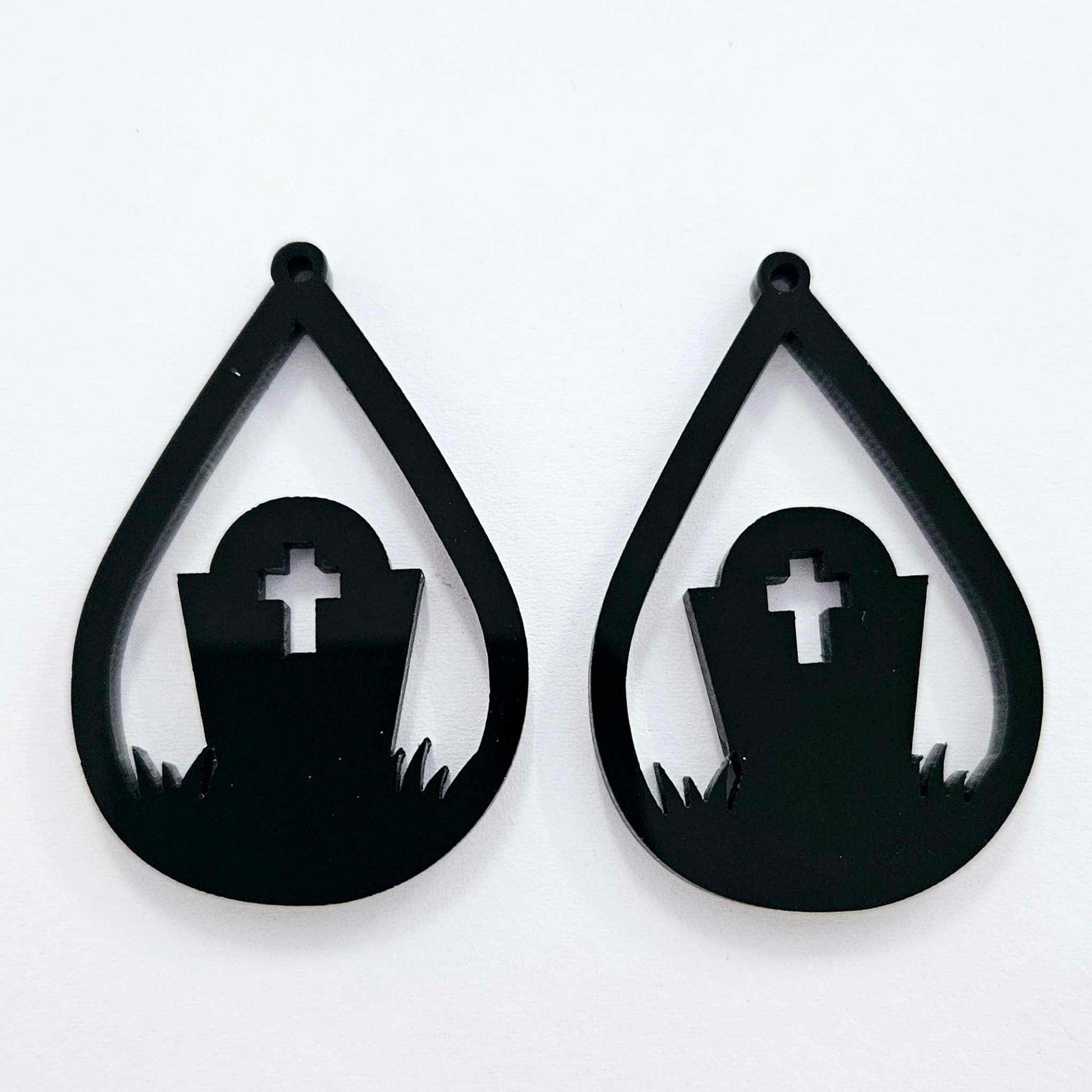 black teardrop grave tombstone Halloween diy earring supplies laser cut acrylic dangles blanks