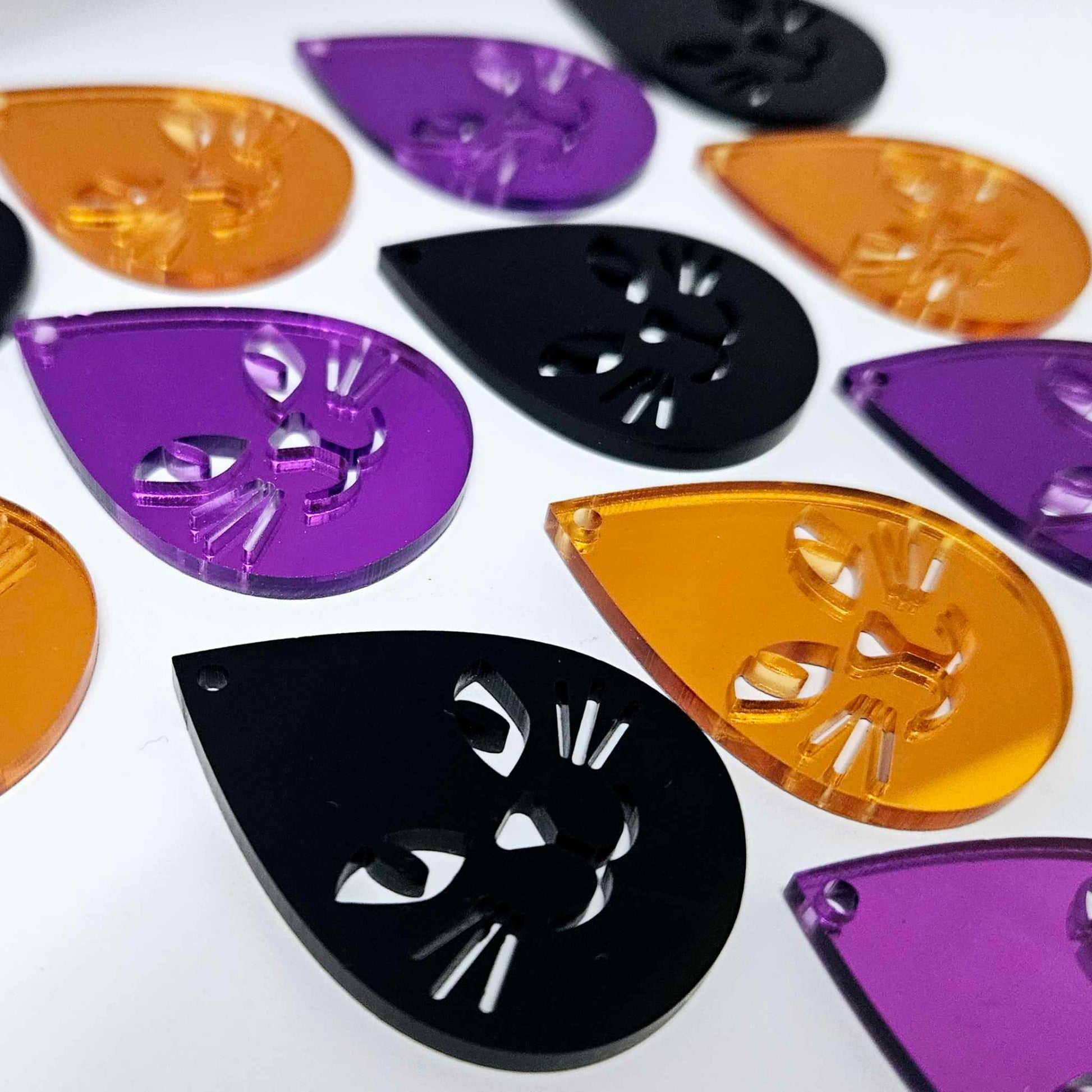 black orange purple mirror cat teardrops Halloween diy earring supplies laser cut acrylic dangles blanks earrings