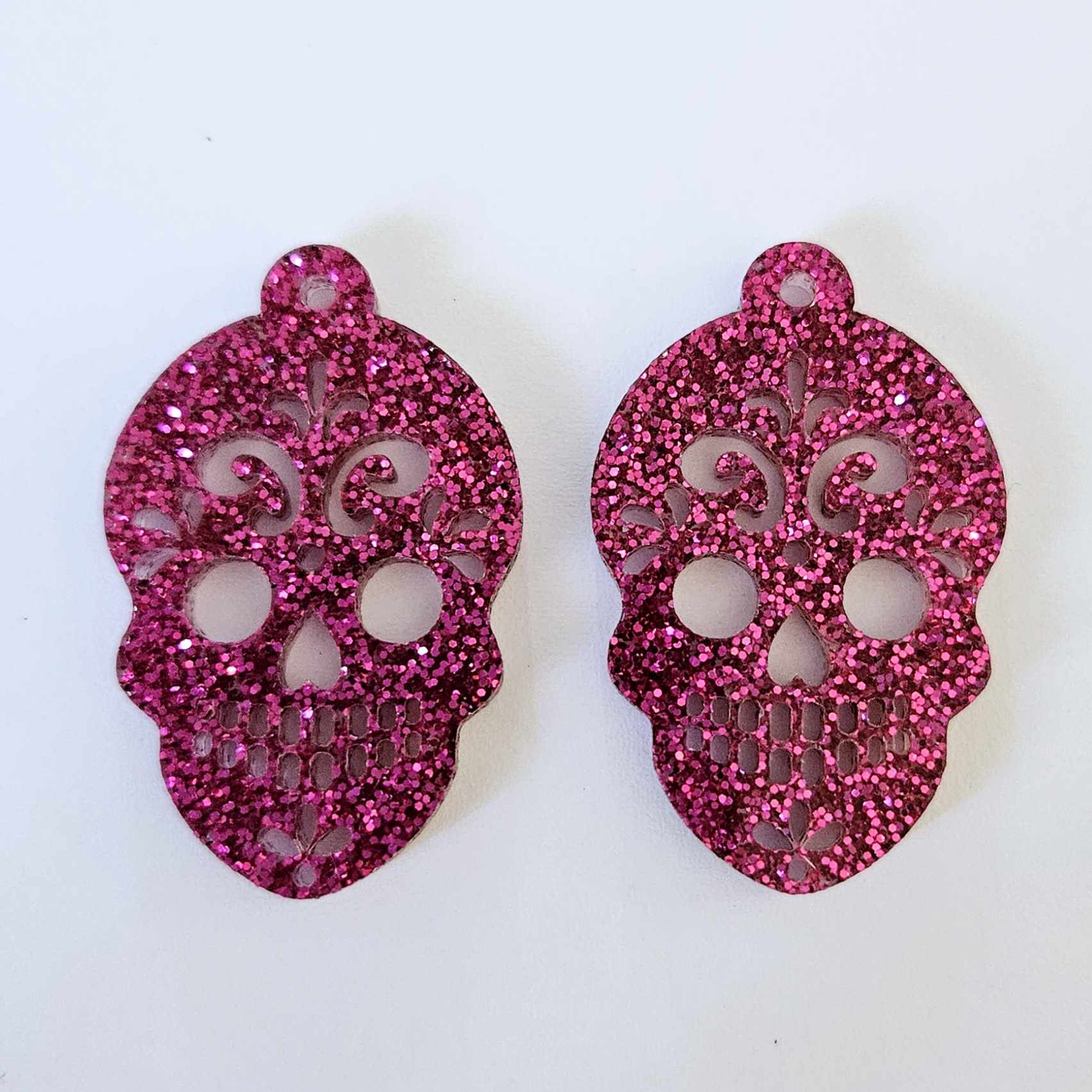 hot pink glitter skulls Halloween diy earring supplies laser cut acrylic earring blanks