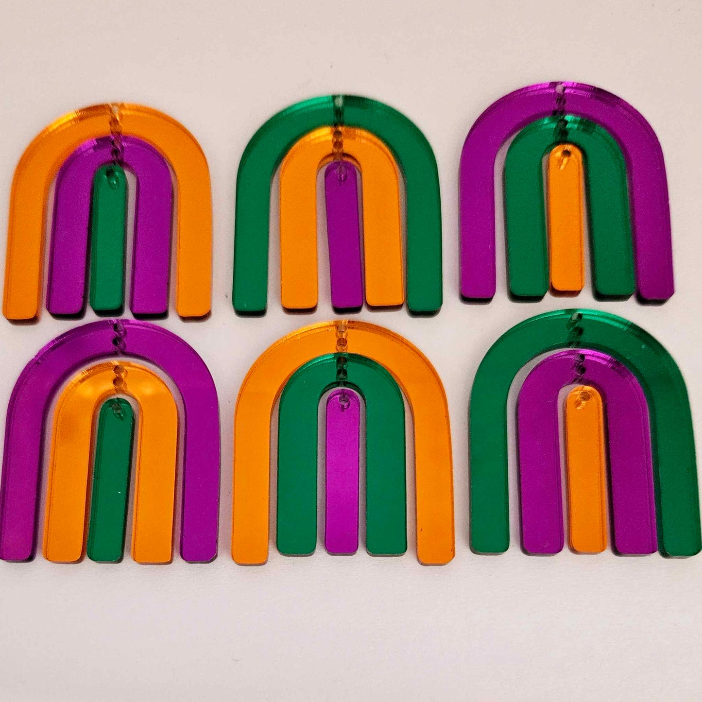 purple green orange mirror triple layered rainbows Halloween diy earring supplies laser cut acrylic dangles blanks