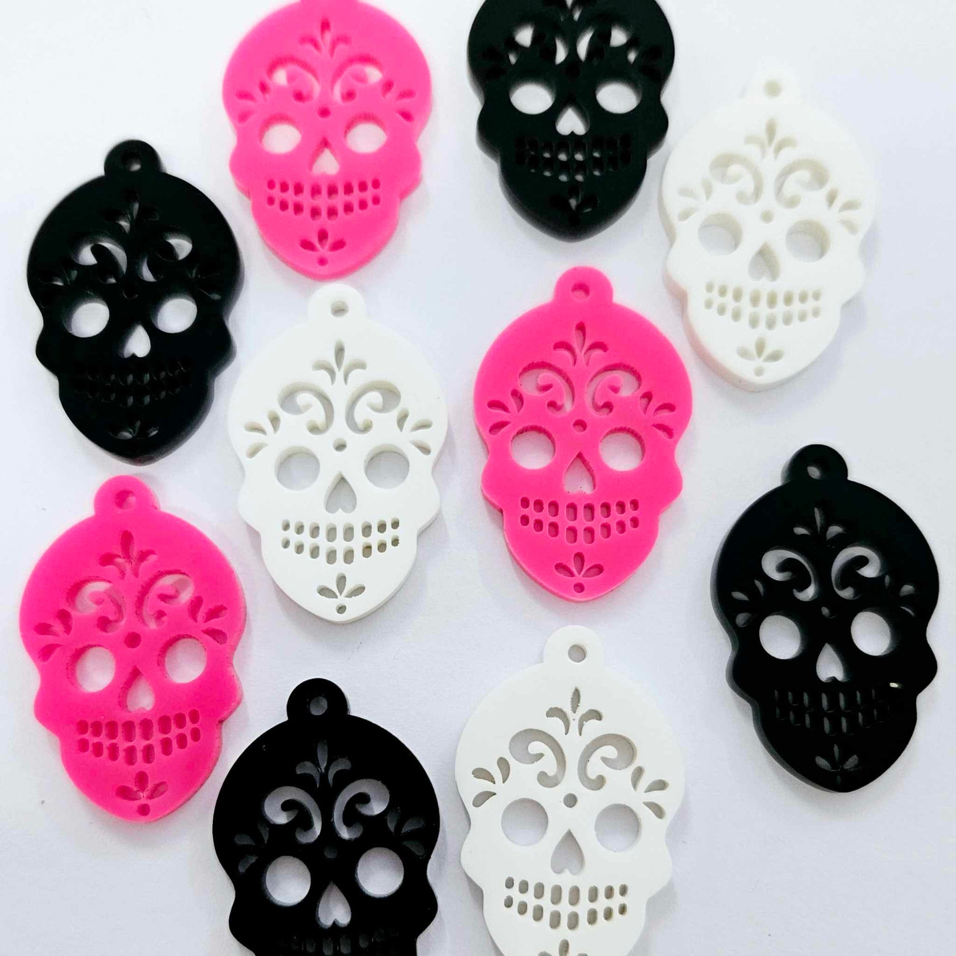 hot pink white black skulls Halloween diy earring supplies laser cut acrylic dangles earrings blanks