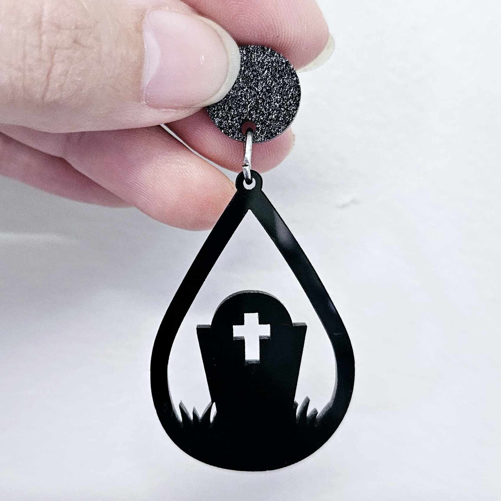 black teardrop grave tombstone Halloween diy earring supplies laser cut acrylic dangles blanks