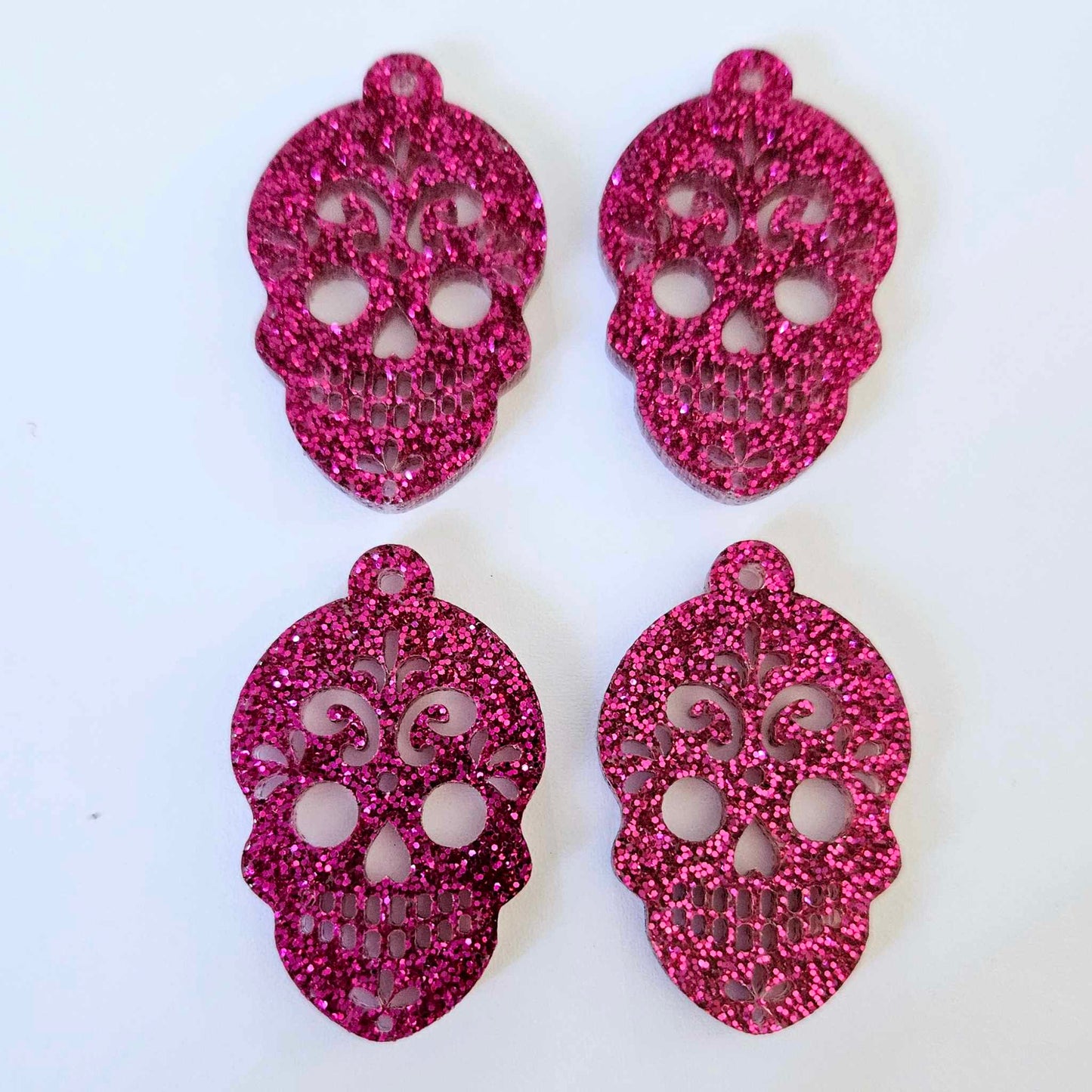 hot pink glitter skulls Halloween diy earring supplies laser cut acrylic earring blanks