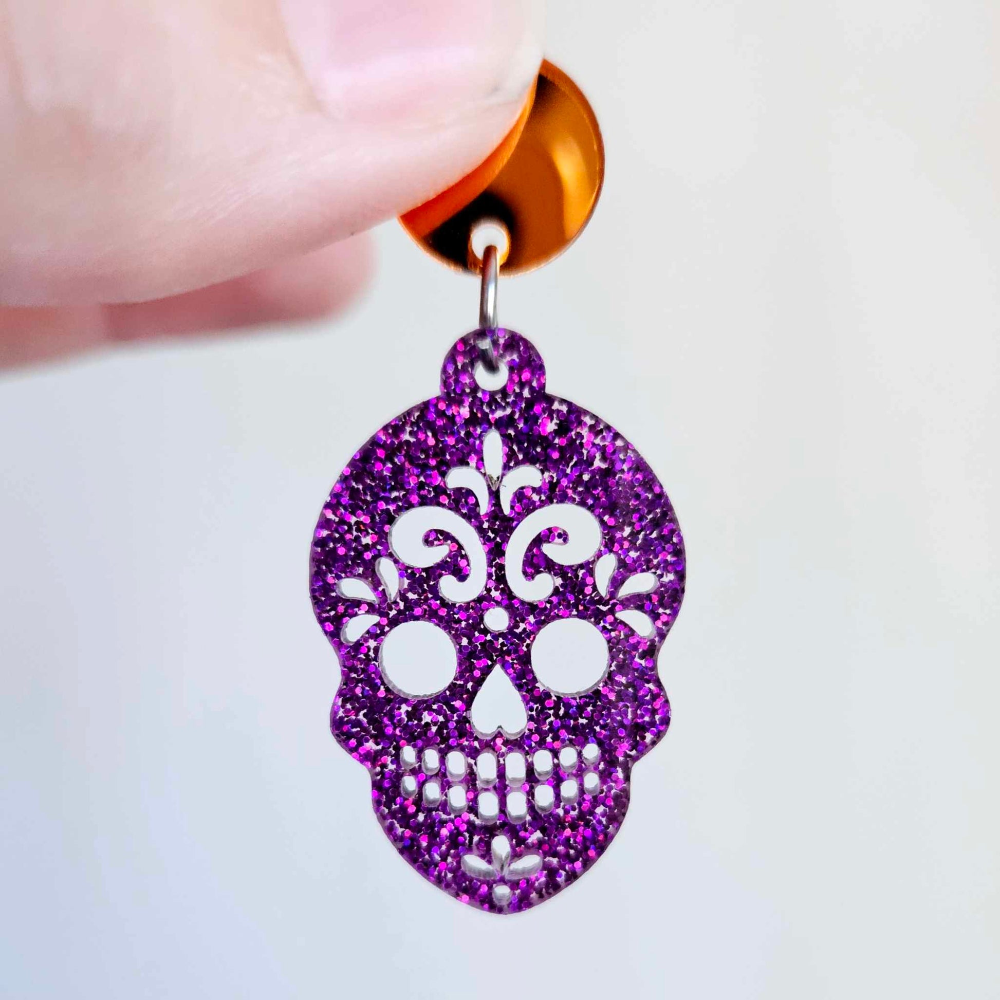 holographic purple glitter skulls Halloween diy earring supplies laser cut acrylic dangles blanks