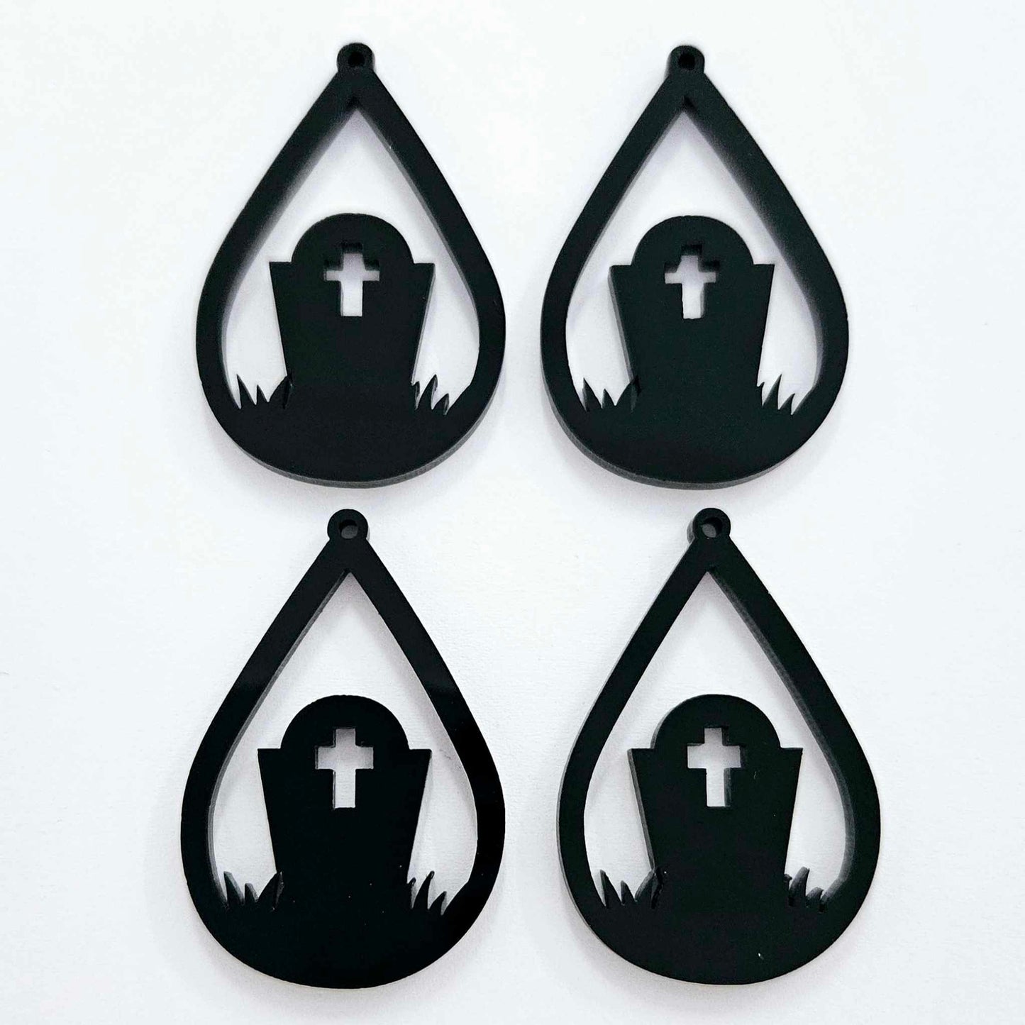 black teardrop grave tombstone Halloween diy earring supplies laser cut acrylic dangles blanks