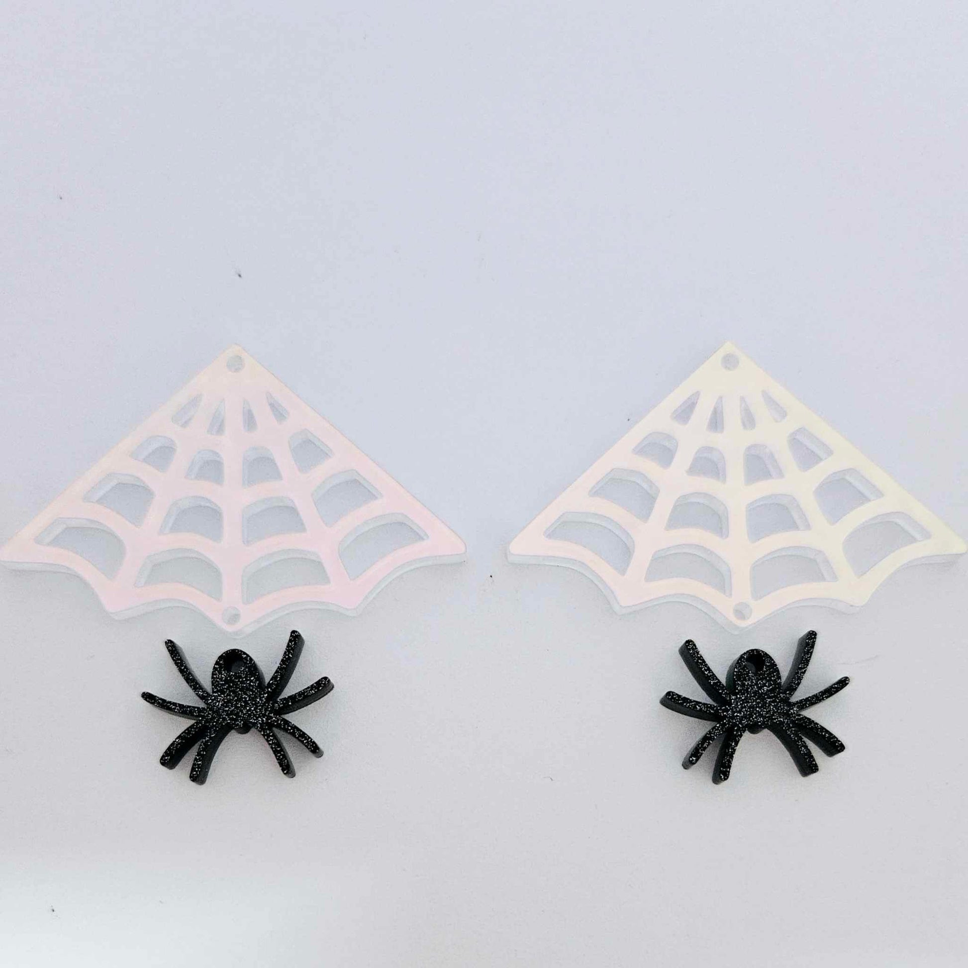 black glitter iridescent spider webs Halloween diy earring supplies laser cut acrylic earring blanks