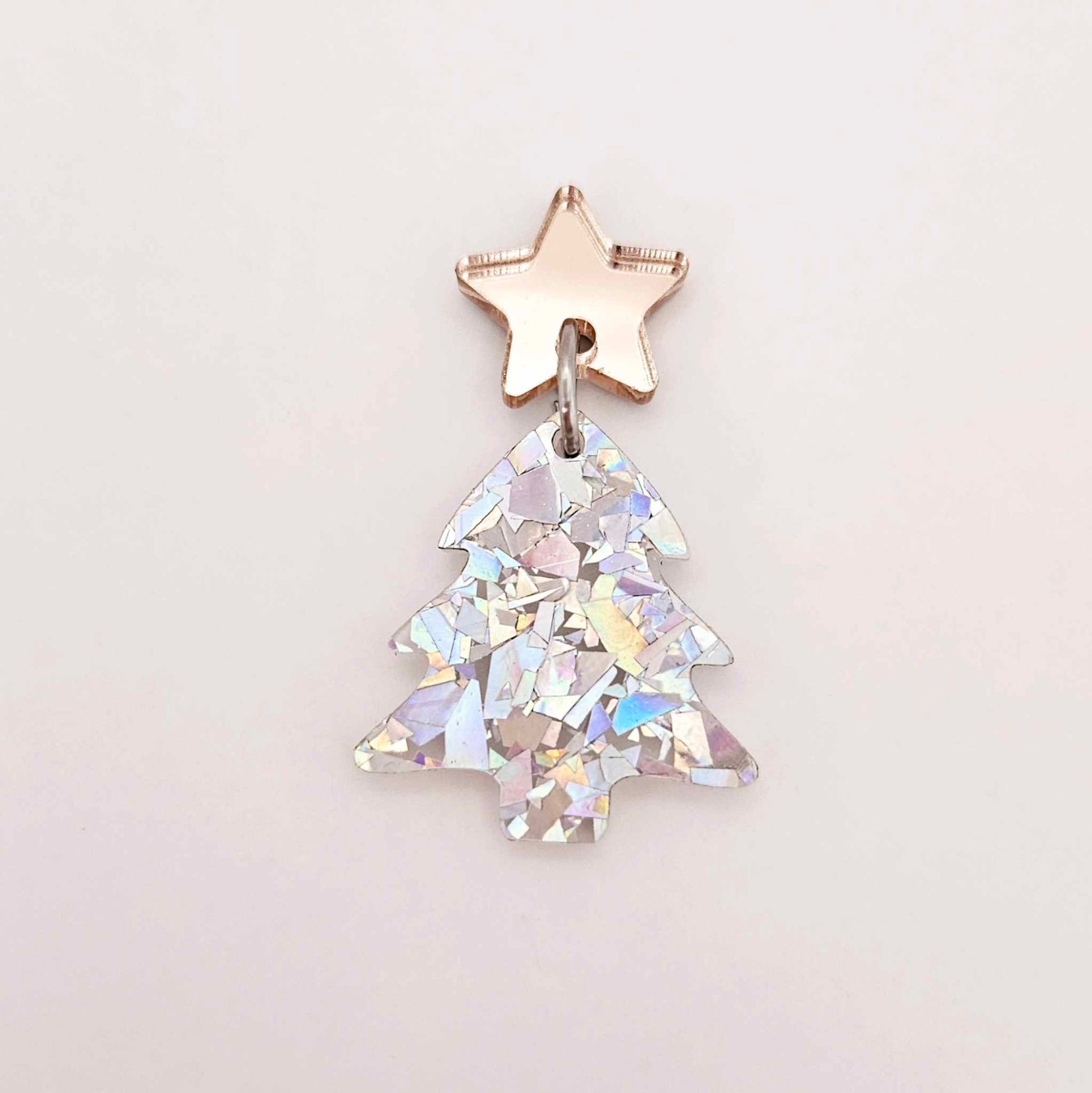 holographic silver glitter Christmas tree mini petite diy earring supplies laser cut acrylic dangles blanks