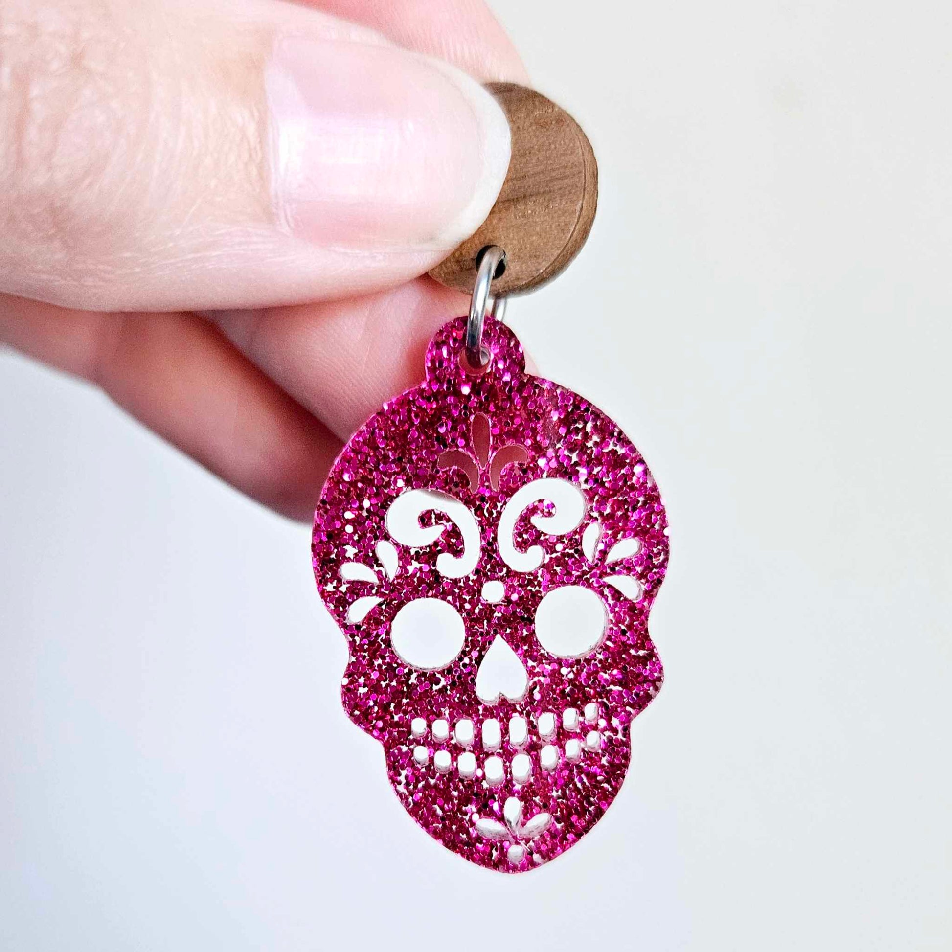 hot pink glitter skulls Halloween diy earring supplies laser cut acrylic earring blanks