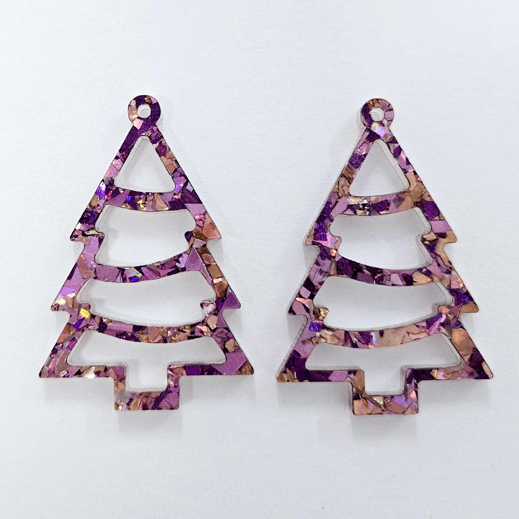 unicorn purple pink glitter Christmas Xmas tree diy earring supplies laser cut acrylic dangles blanks