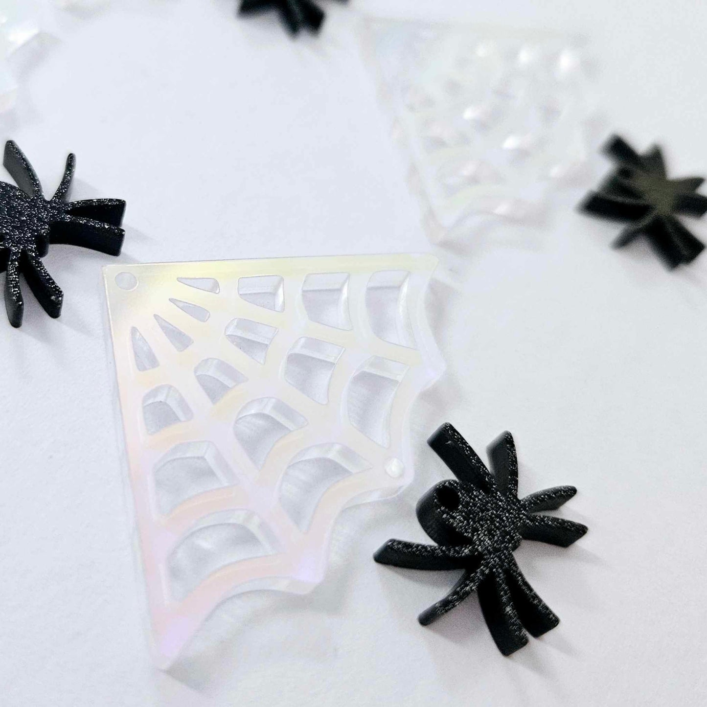 black glitter iridescent spider webs Halloween diy earring supplies laser cut acrylic earring blanks