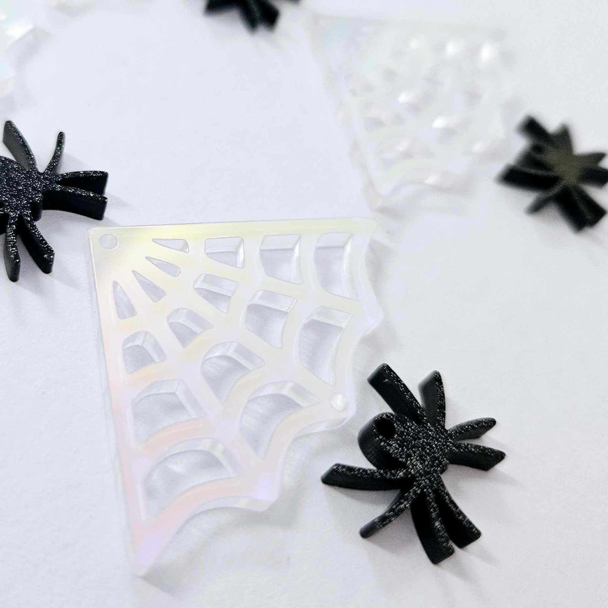 black glitter iridescent spider webs Halloween diy earring supplies laser cut acrylic earring blanks