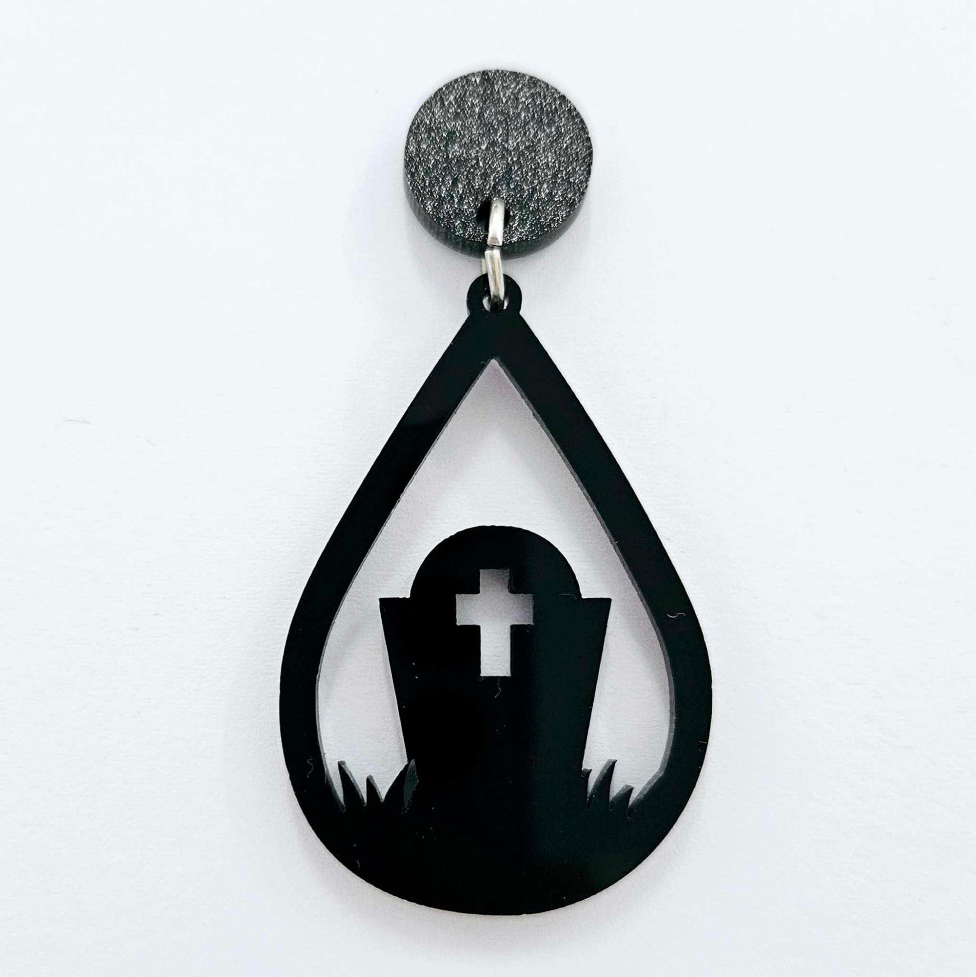 black teardrop grave tombstone Halloween diy earring supplies laser cut acrylic dangles blanks