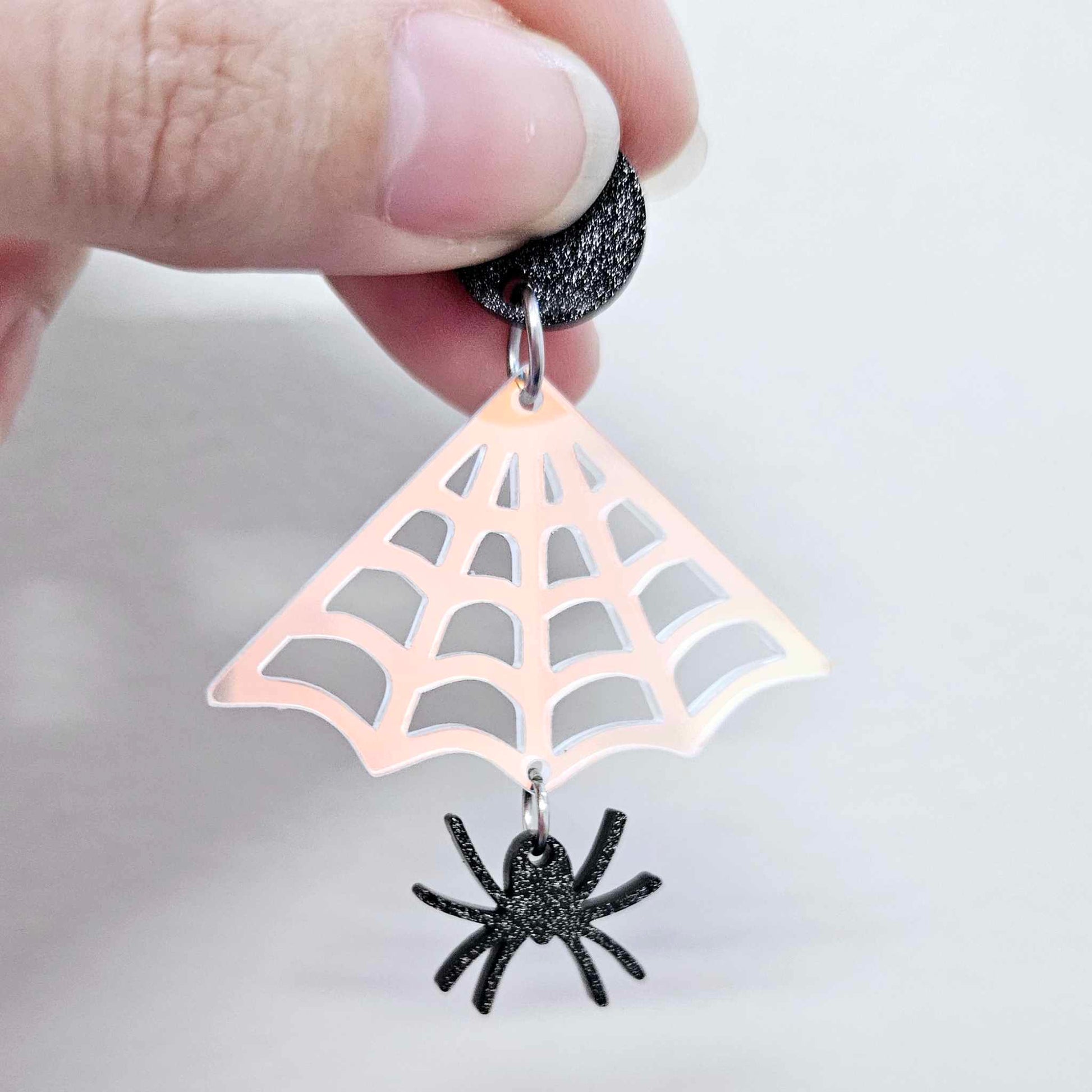 black glitter iridescent spider webs Halloween diy earring supplies laser cut acrylic earring blanks