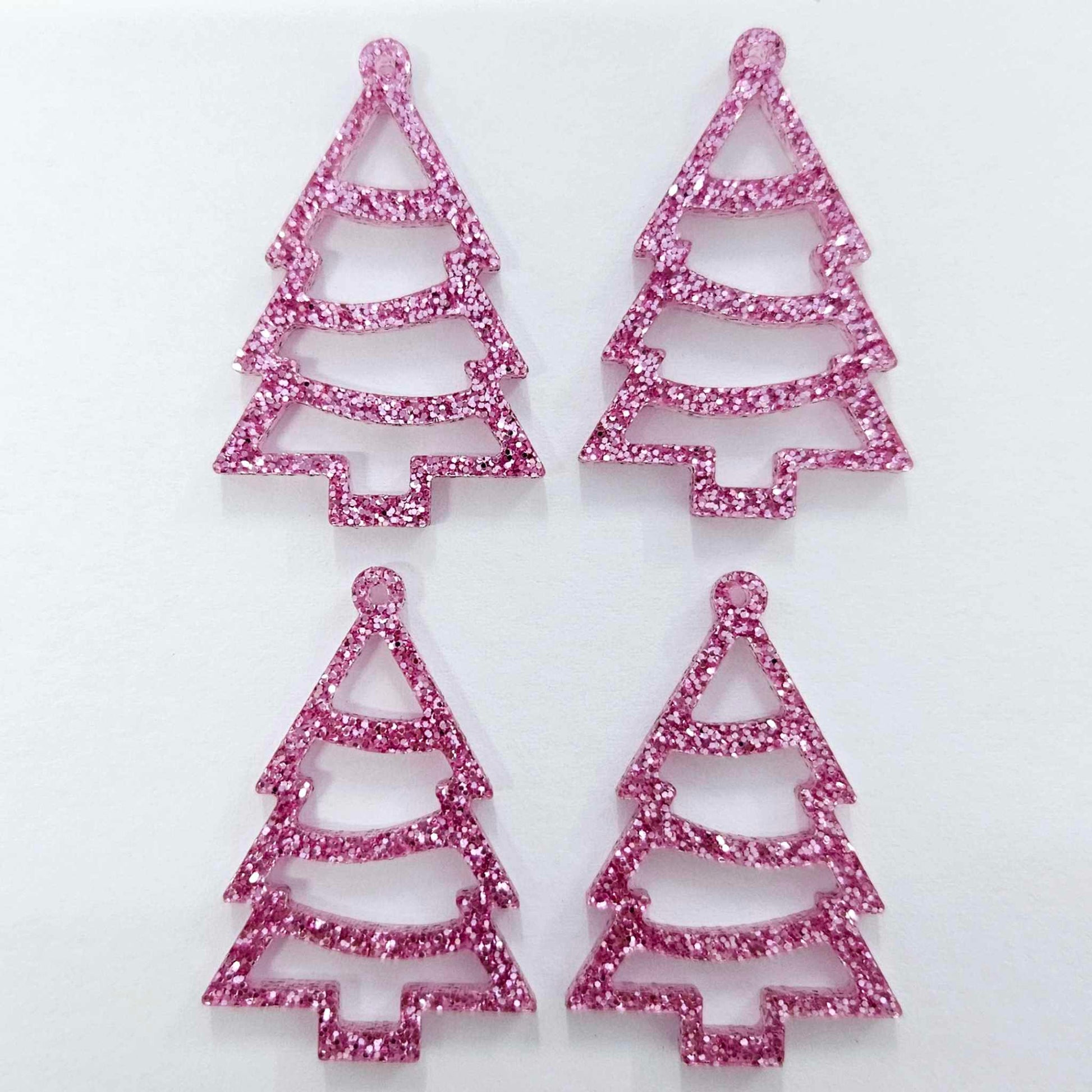 pink glitter Christmas Xmas tree diy earring supplies laser cut acrylic dangles blanks