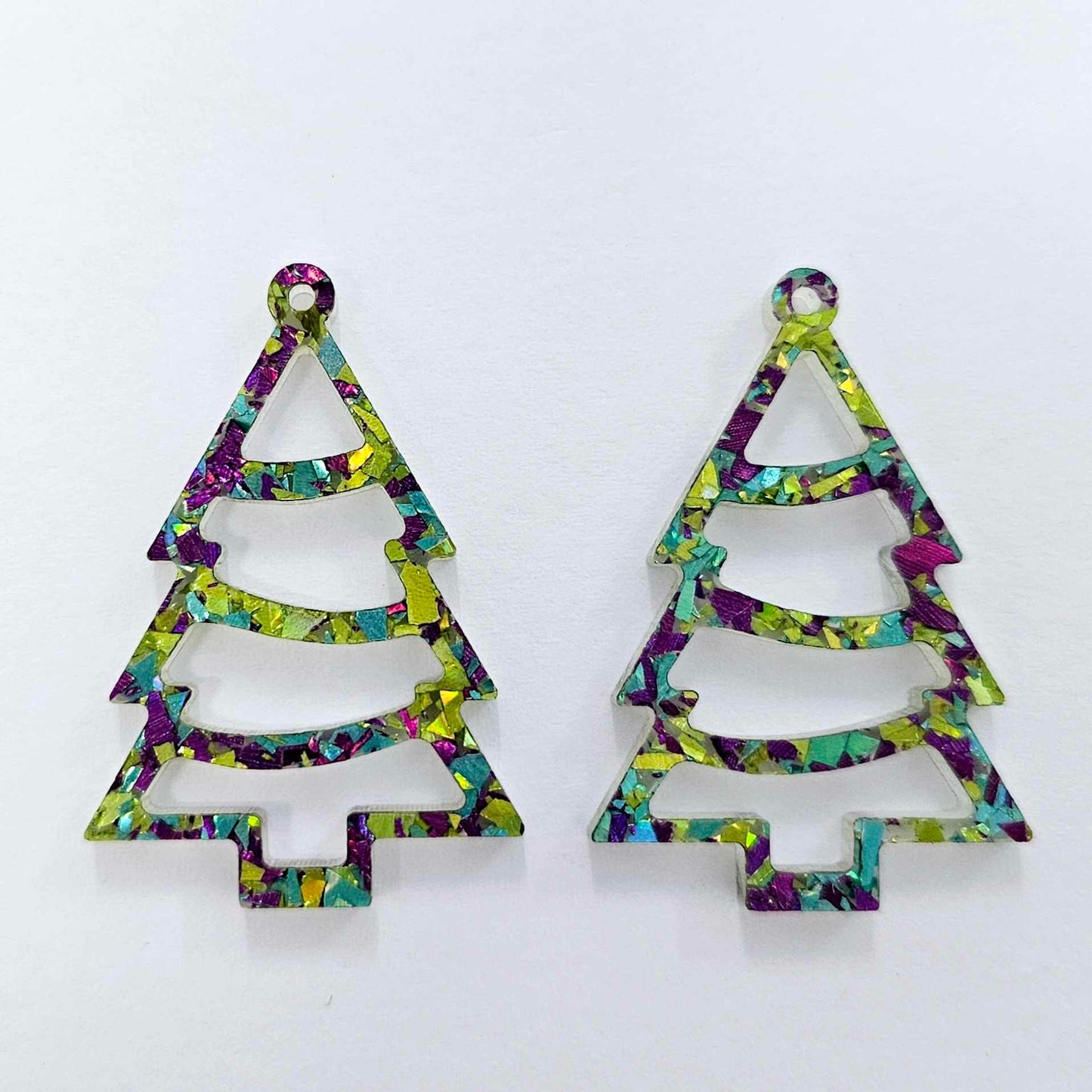 peacock green purple glitter Christmas tree Xmas diy earring supplies laser cut acrylic dangles blanks