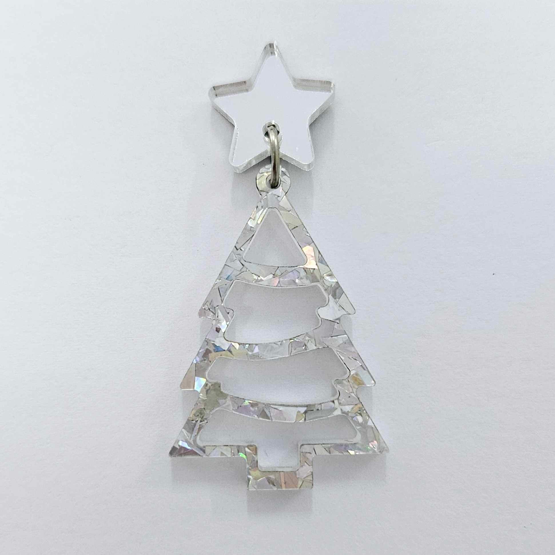 holographic silver glitter Christmas xmas tree DIY earring supplies laser cut acrylic dangles blanks