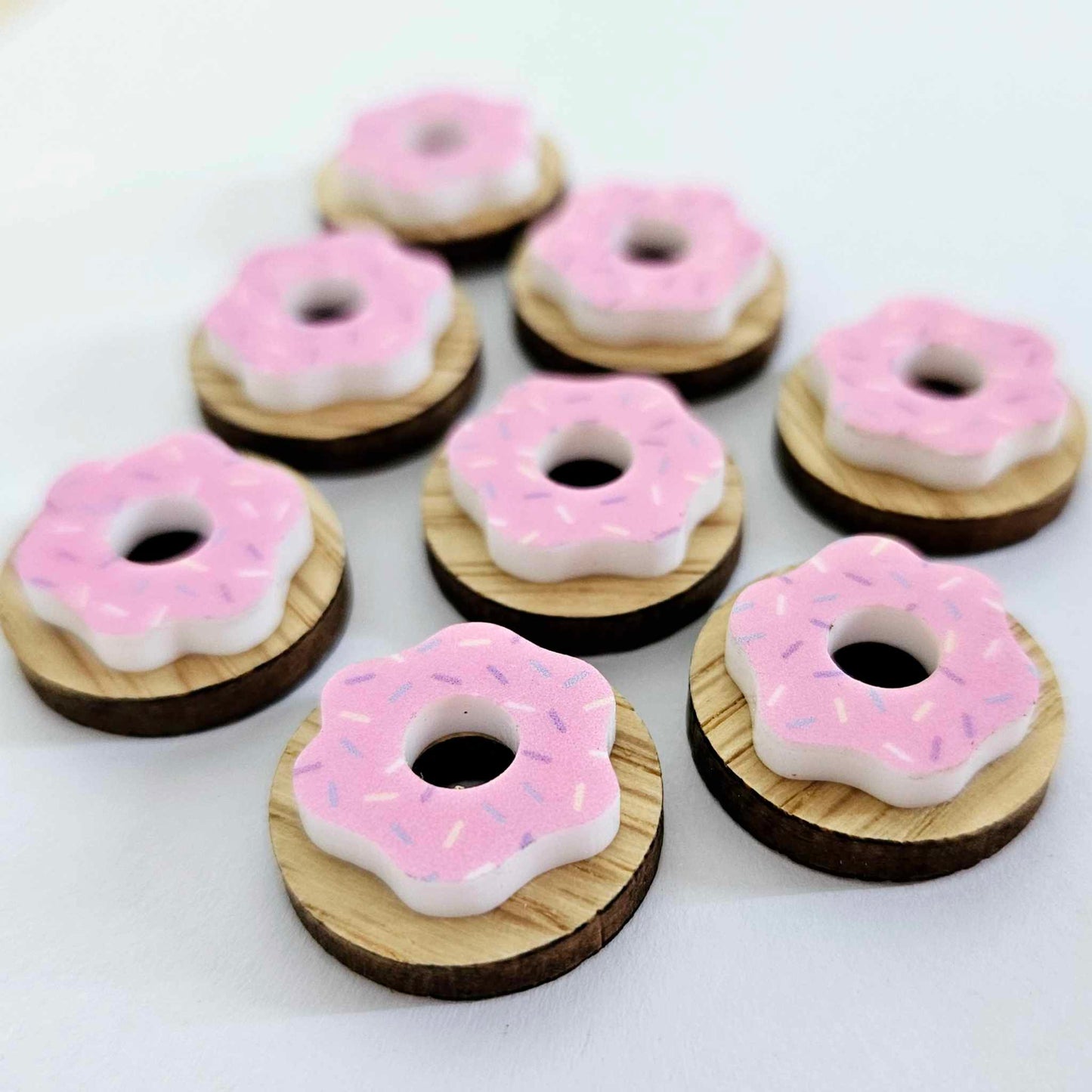 20mm OAK & PINK SPRINKLE Acrylic DONUTS