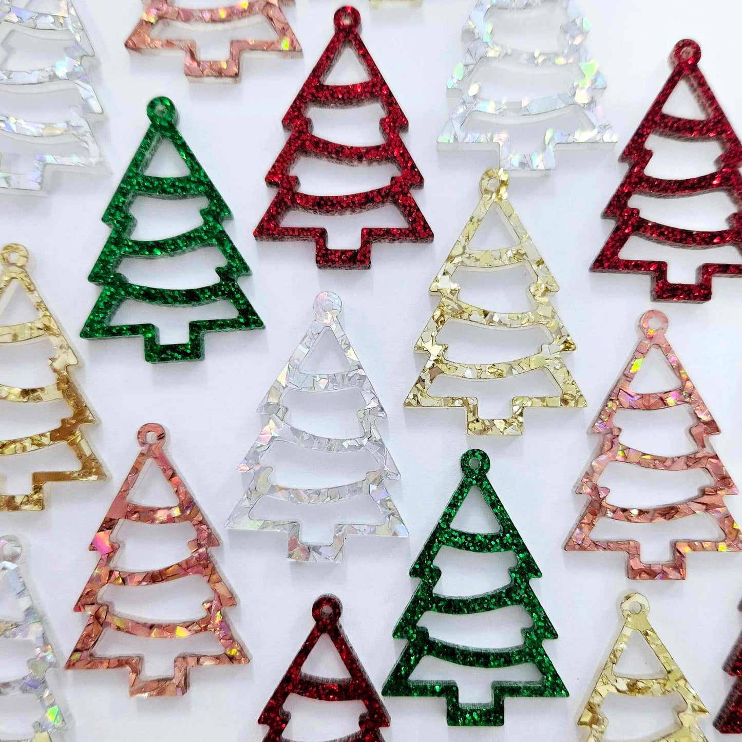 green red gold silver rose gold glitter Christmas Xmas tree diy earring supplies laser cut acrylic dangles blanks