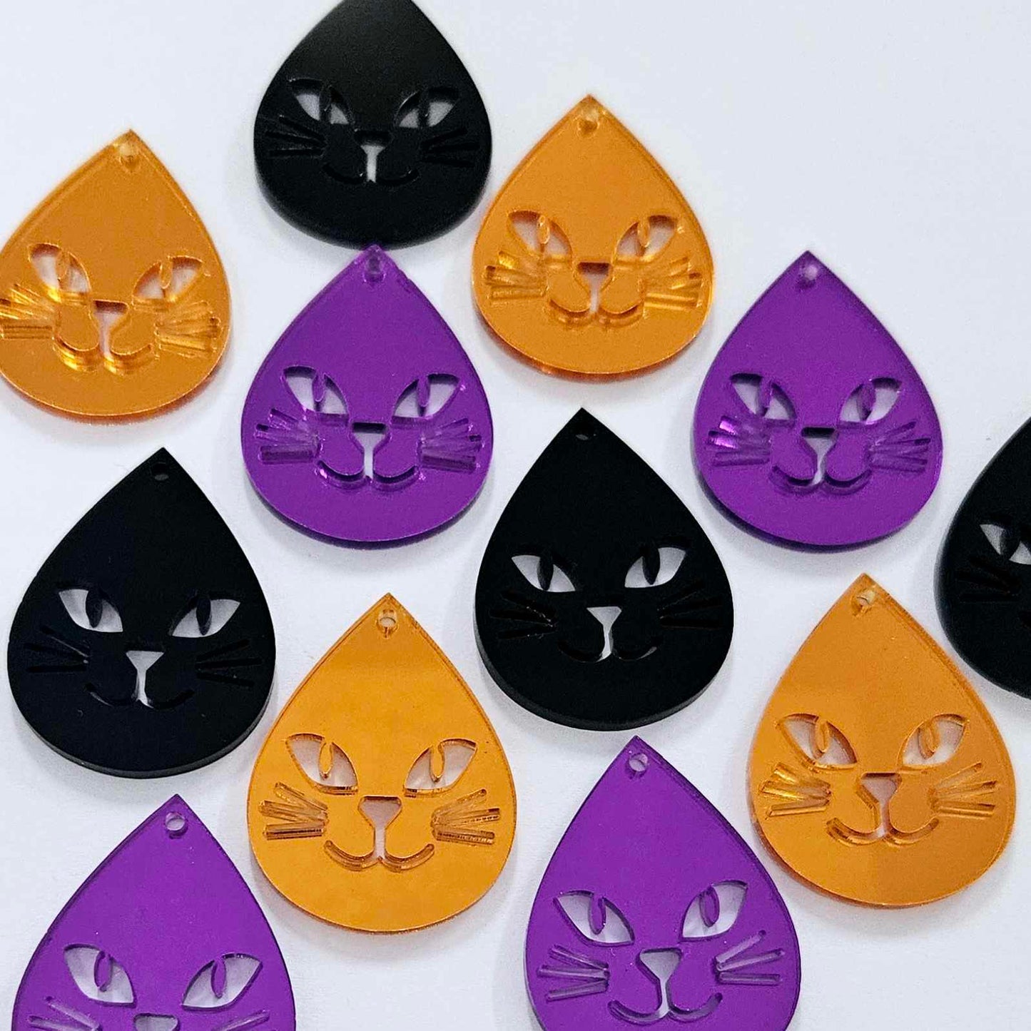 black orange purple mirror cat teardrops Halloween diy earring supplies laser cut acrylic dangles blanks earrings