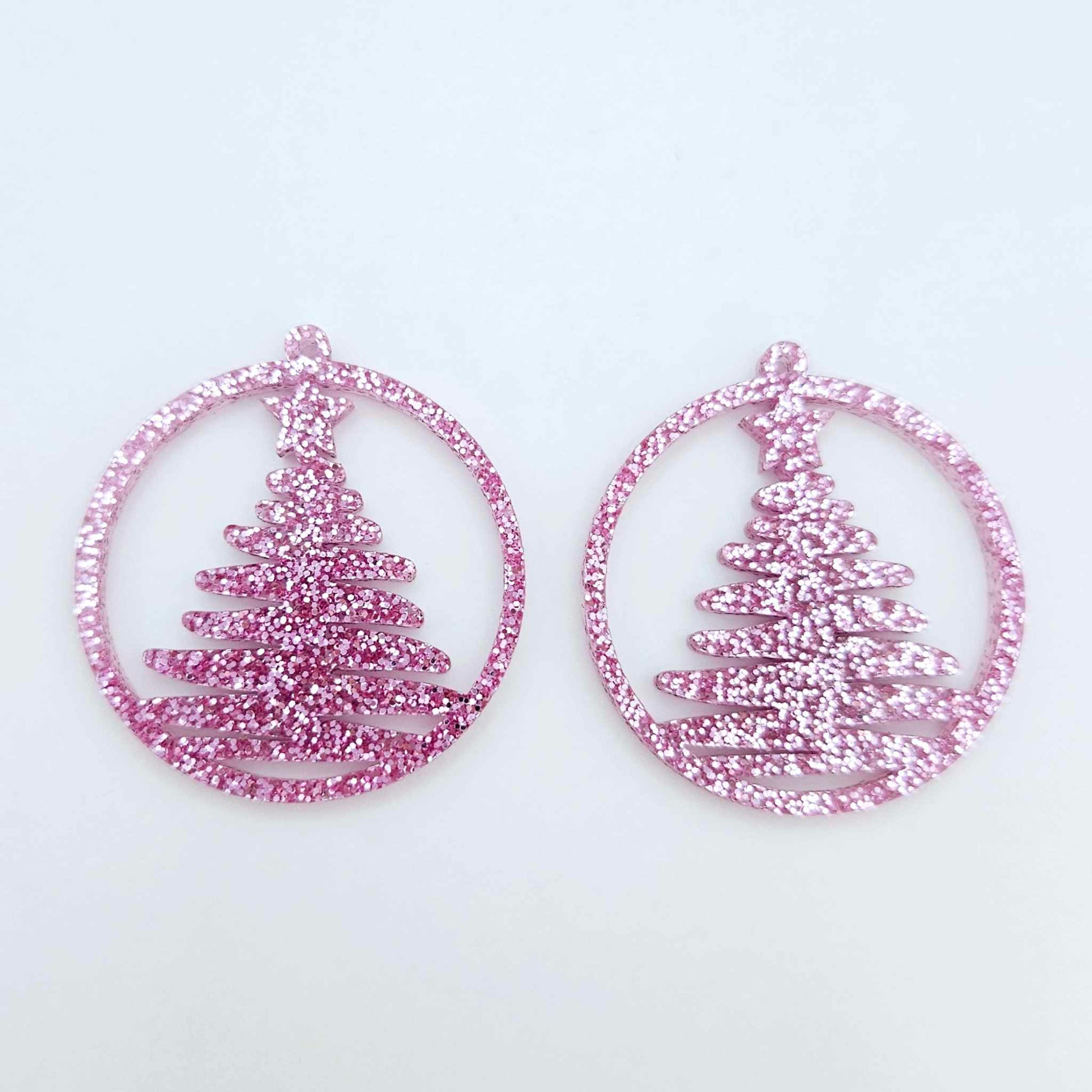 pink glitter Christmas tree hoops diy earring supplies laser cut acrylic dangles blanks