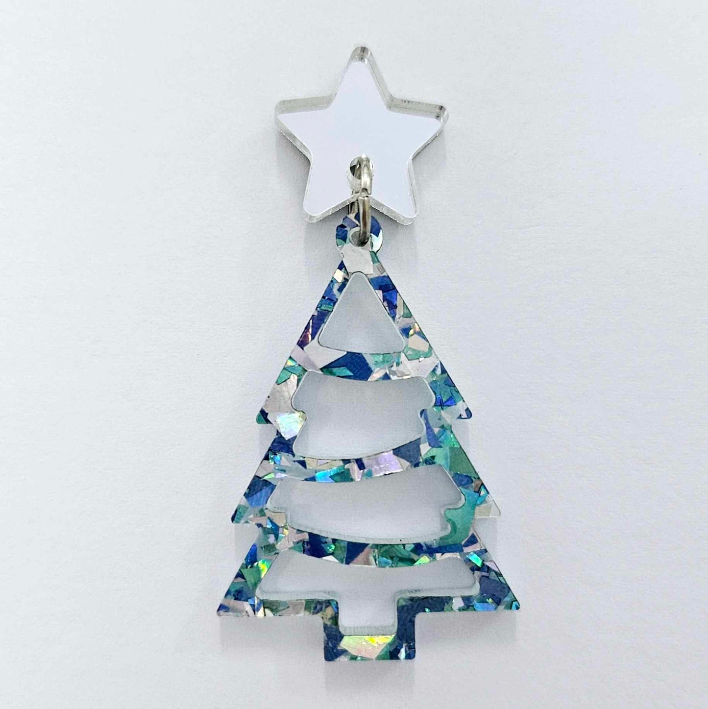 chunky aqua blue silver glitter Christmas Xmas tree DIY earring supplies laser cut acrylic dangles blanks