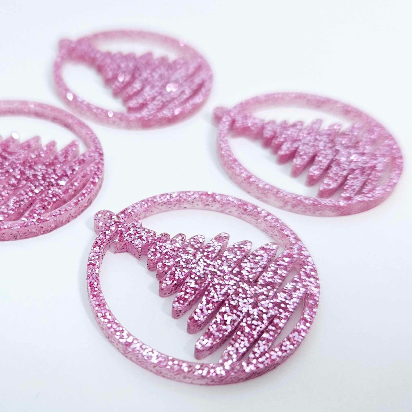 pink glitter Christmas tree hoops diy earring supplies laser cut acrylic dangles blanks