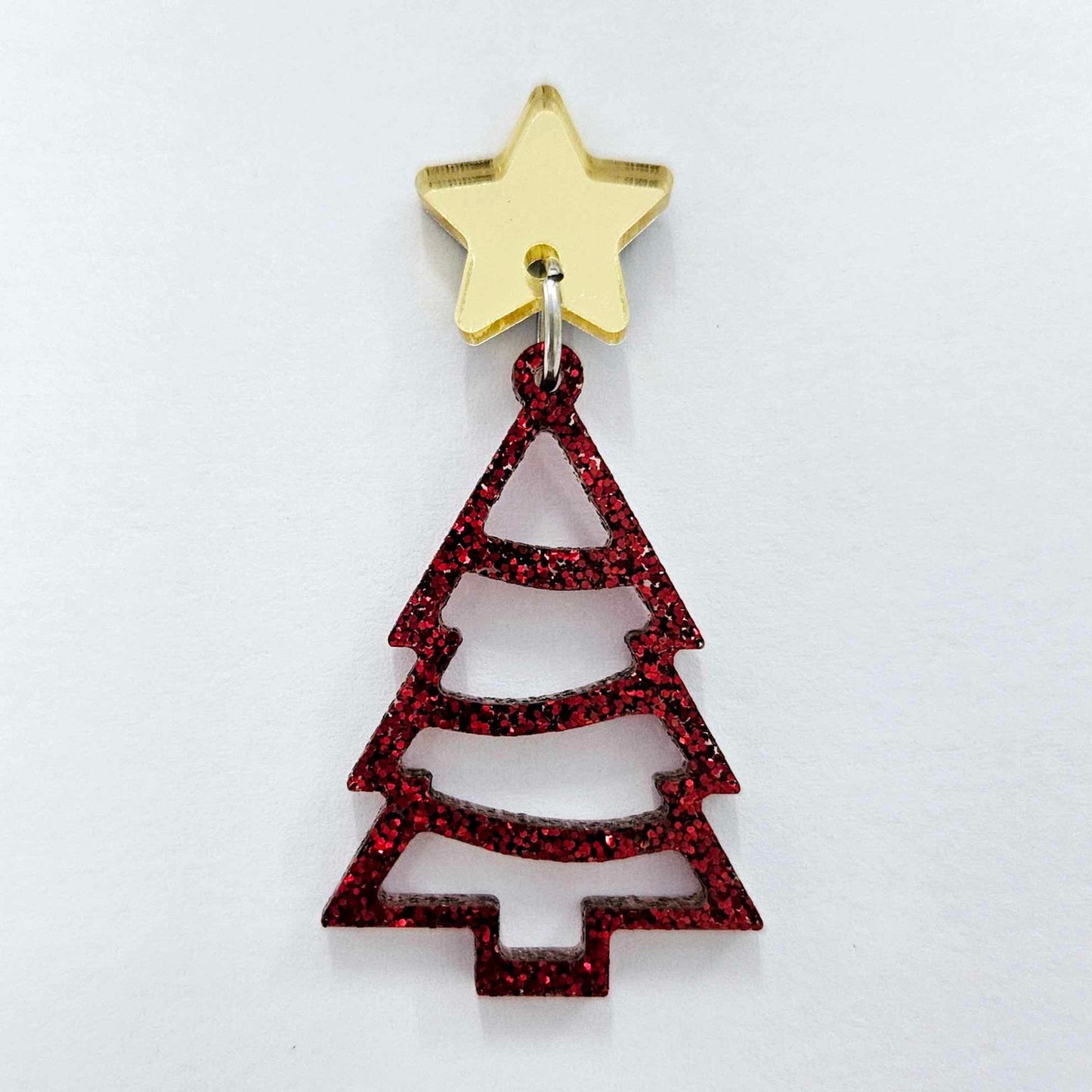 40mm RED GLITTER Acrylic CHRISTMAS TINSEL TREES